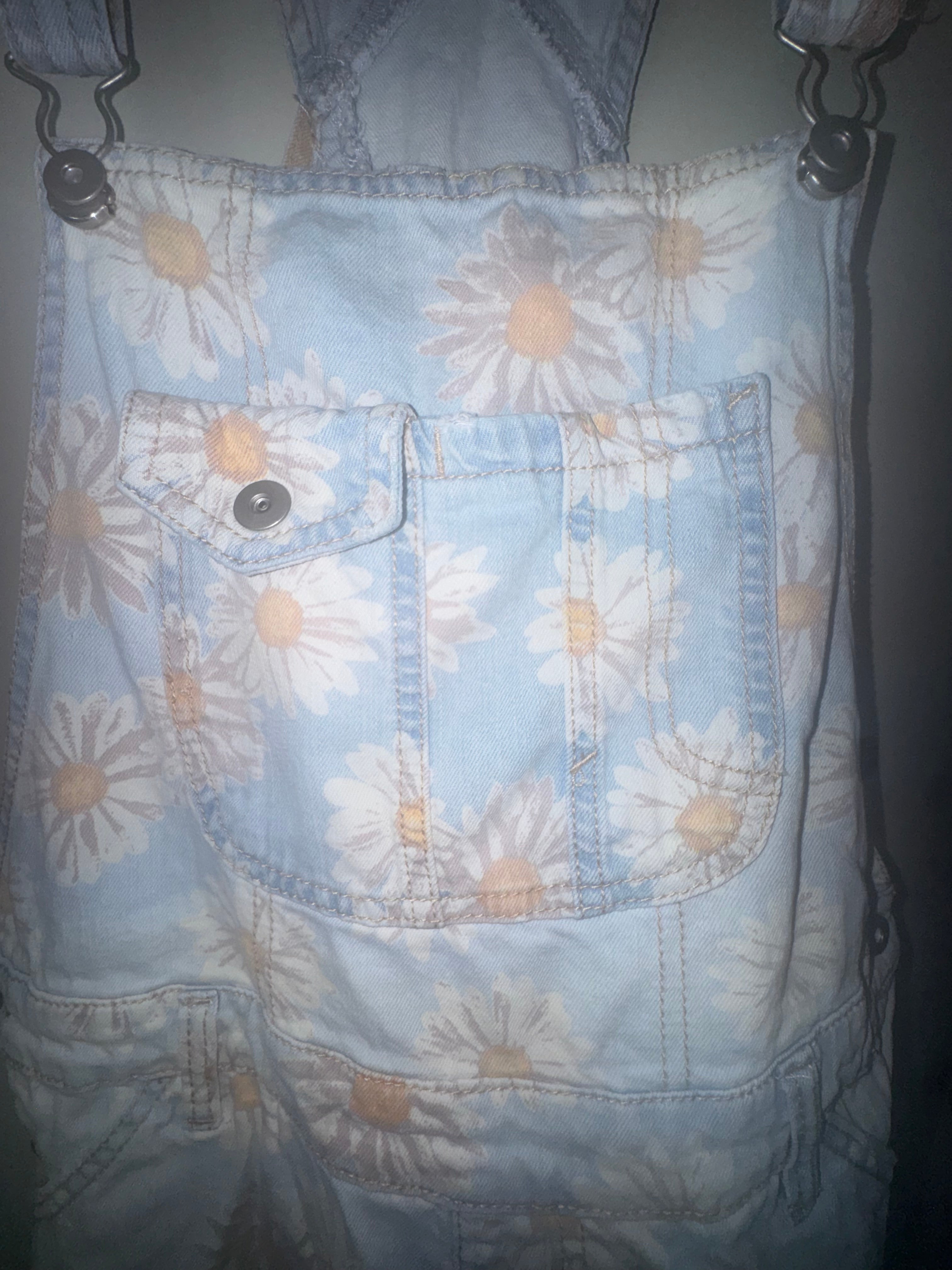 No Boundaries Daisy Floral Print Denim Short Overalls