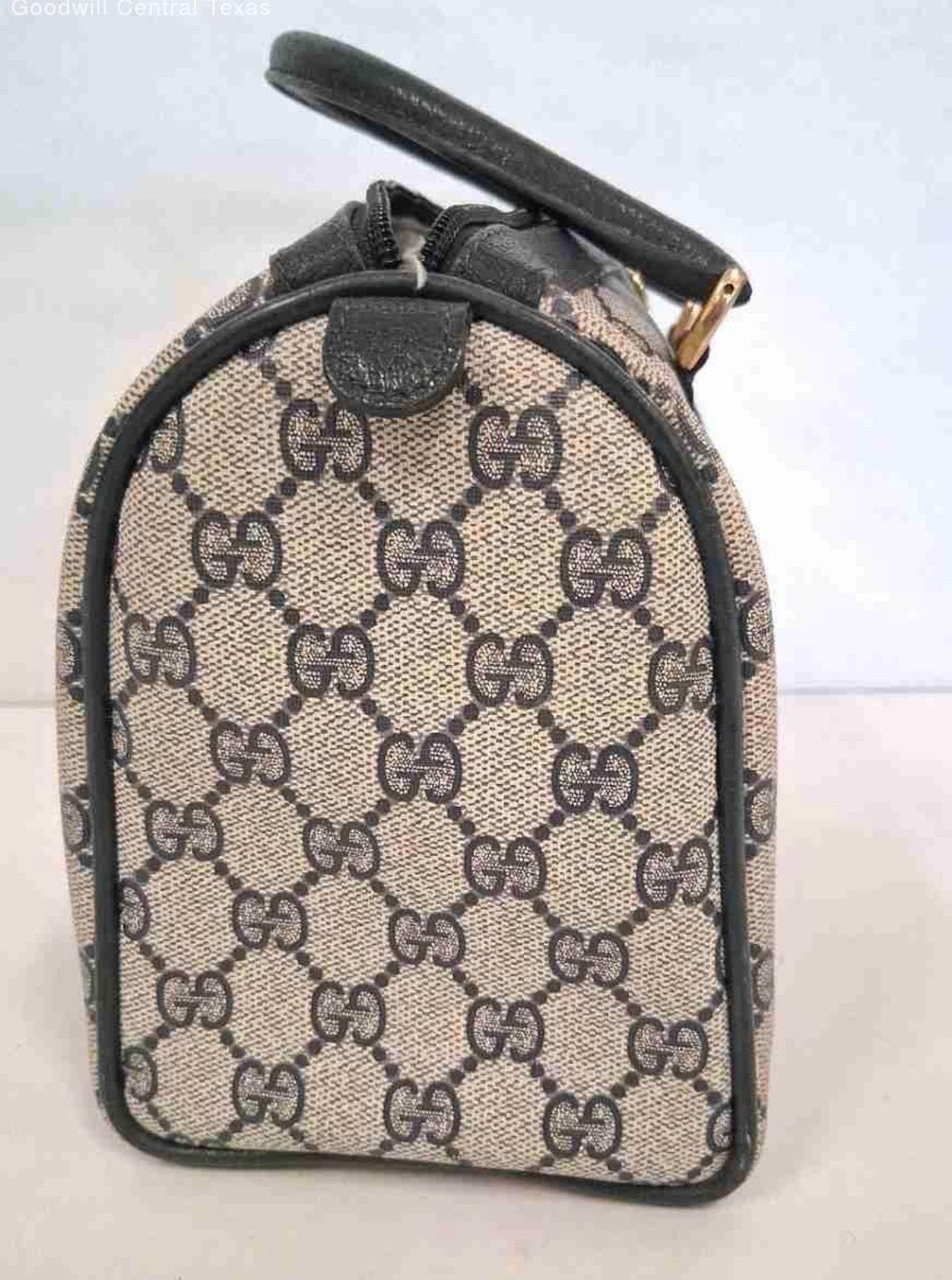 True Vintage 1970s Gucci GG Supreme Navy Blue Web Boston Bag Satchel w/ COA