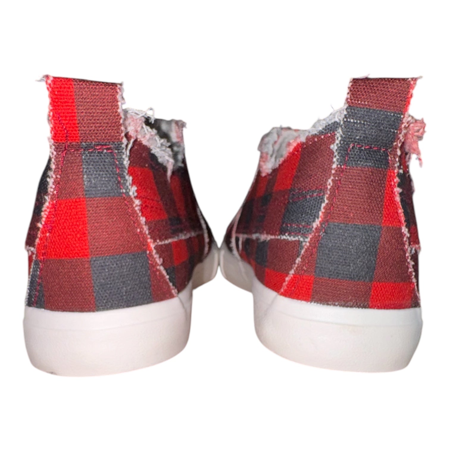 Girlie Girl Originals Red Buffalo Plaid Canvas Slip On Sneakers Distressed