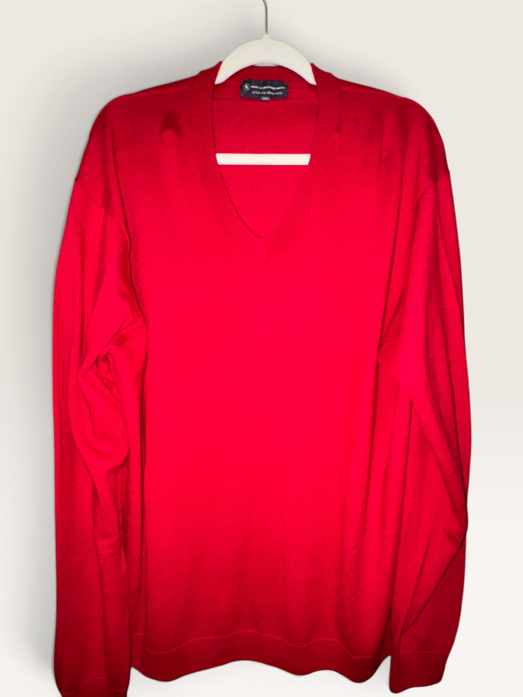 Hart Schaffner Marx Red Merino Wool V-Neck Sweater