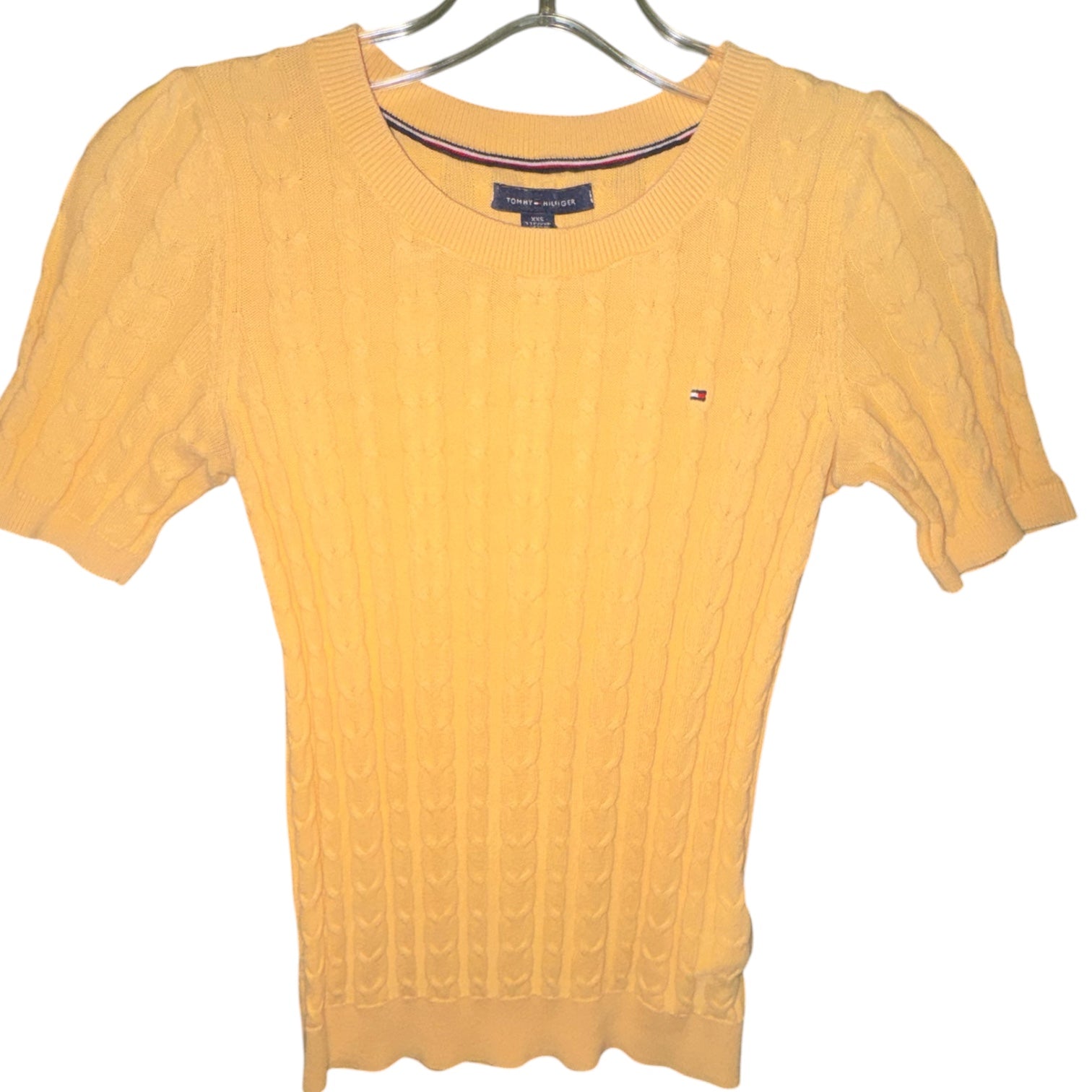 Tommy Hilfiger Yellow Cable Knit Short Sleeve Sweater
