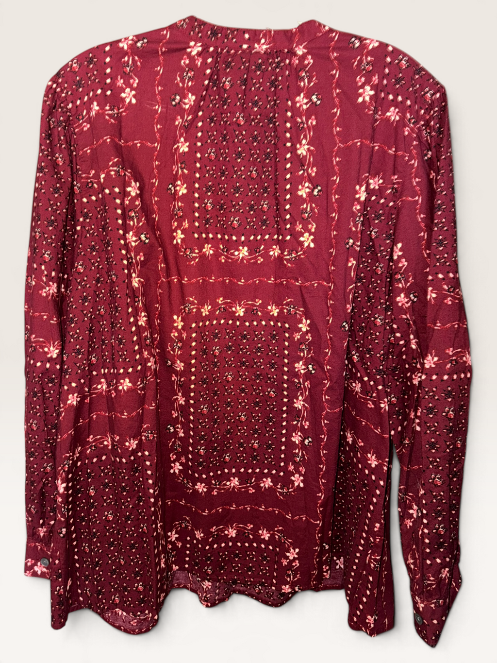 Style & Co. Burgundy Floral Smocked Blouse