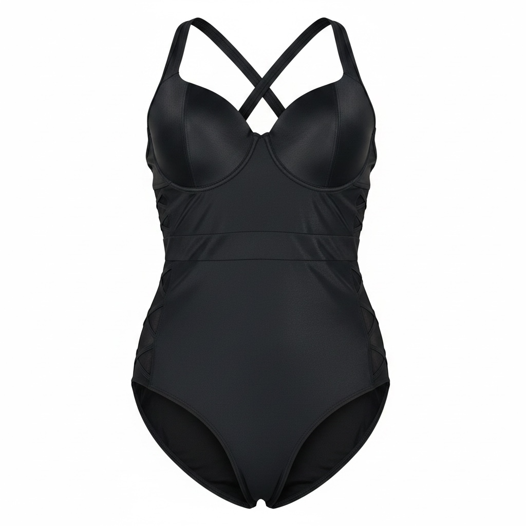 Torrid Black Strappy Side Mesh Cutout One-Piece Swimsuit Underwire