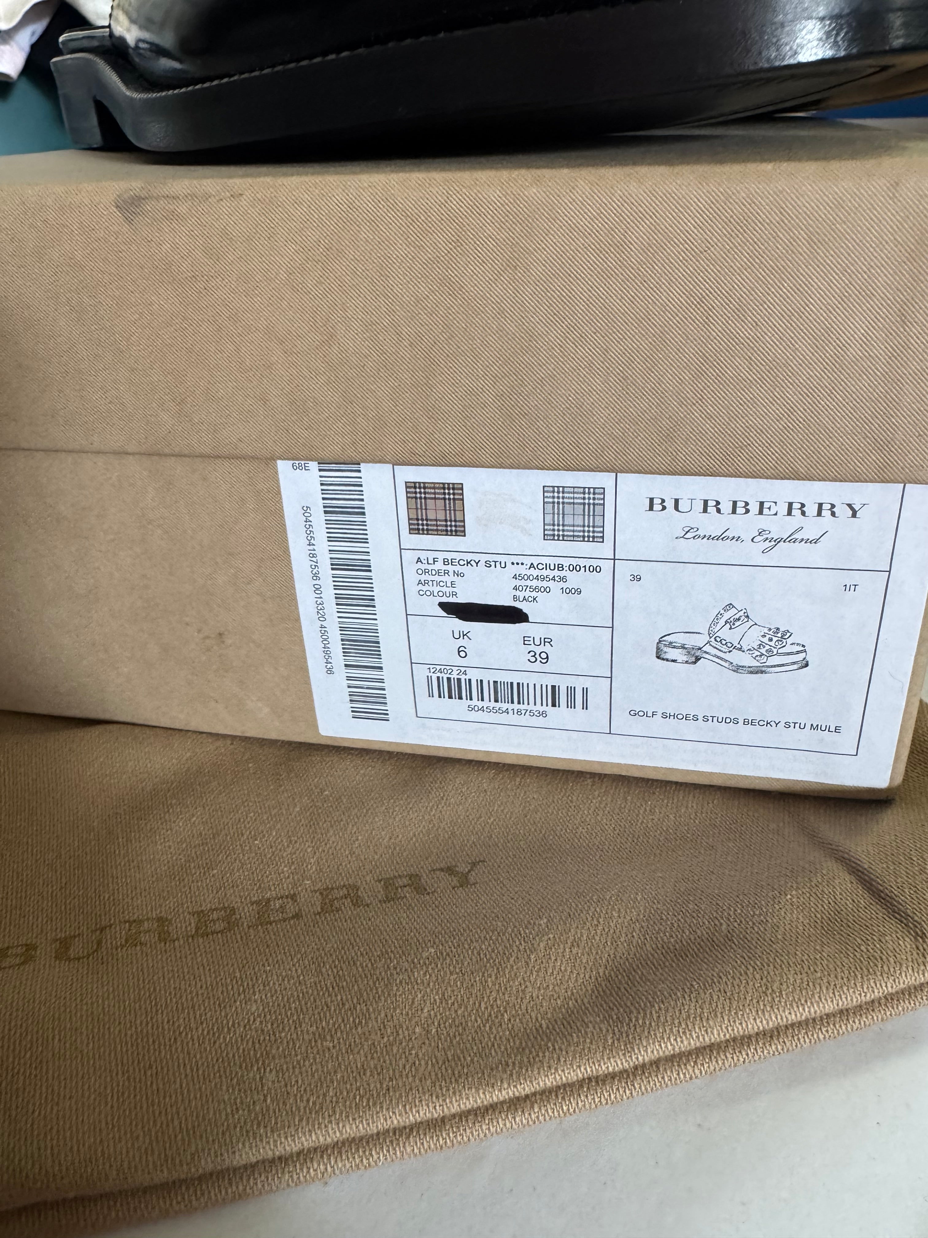 Burberry Becky Black Patent Leather Studded Loafer Mules
