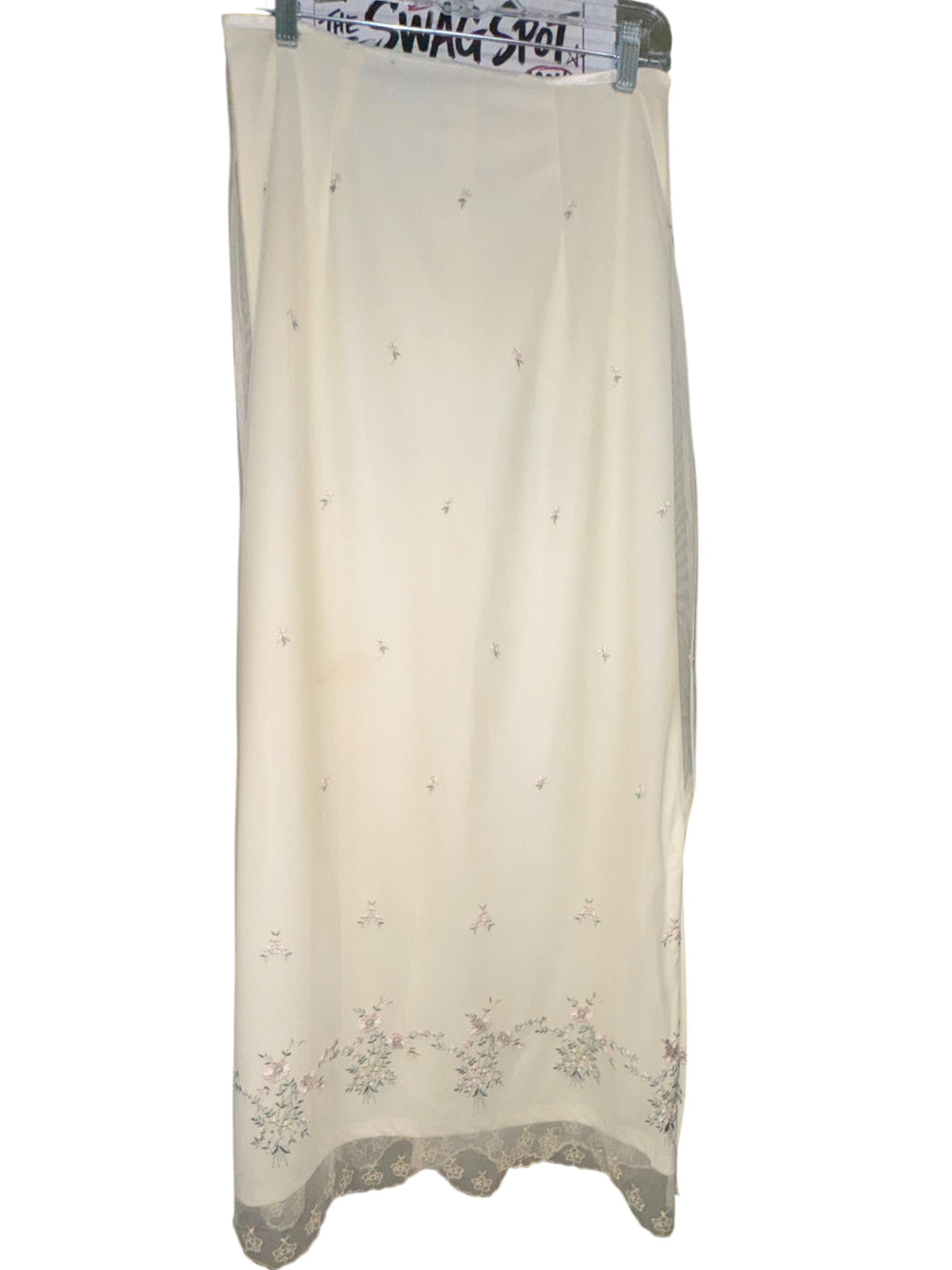 Vintage Kiskissay Ivory Embroidered Floral Maxi Skirt
