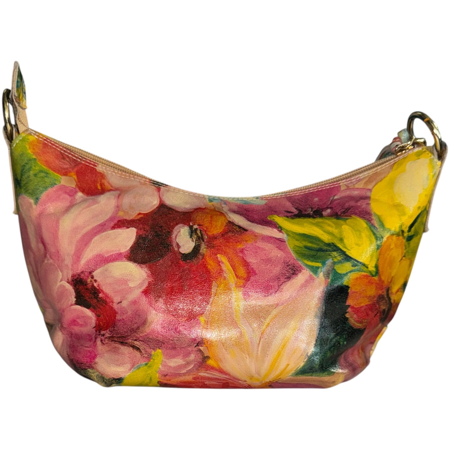Maurizio Taiuti Italian Leather Floral Shoulder Bag with Gold Chain & Tassel