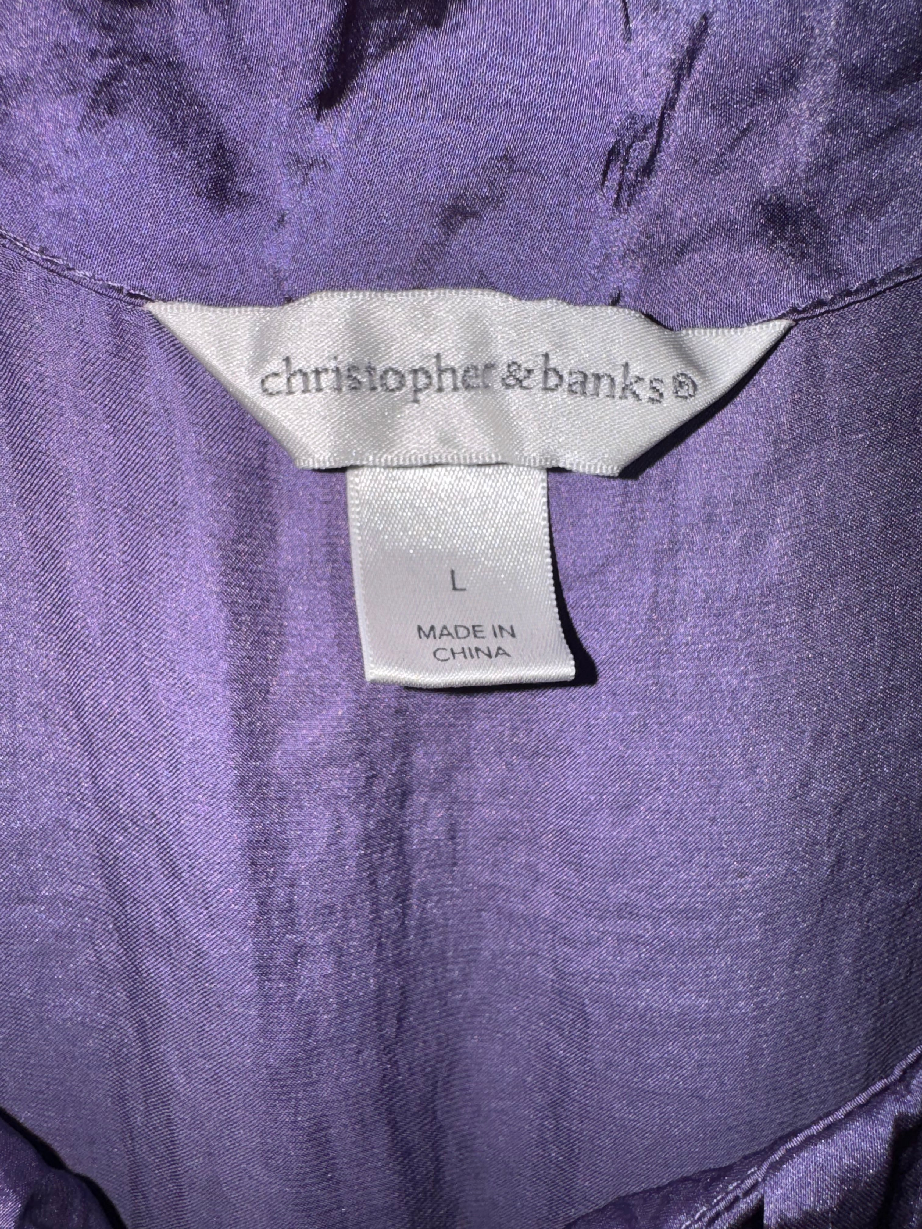 Christopher & Banks Purple Satin Flutter Sleeve Blous