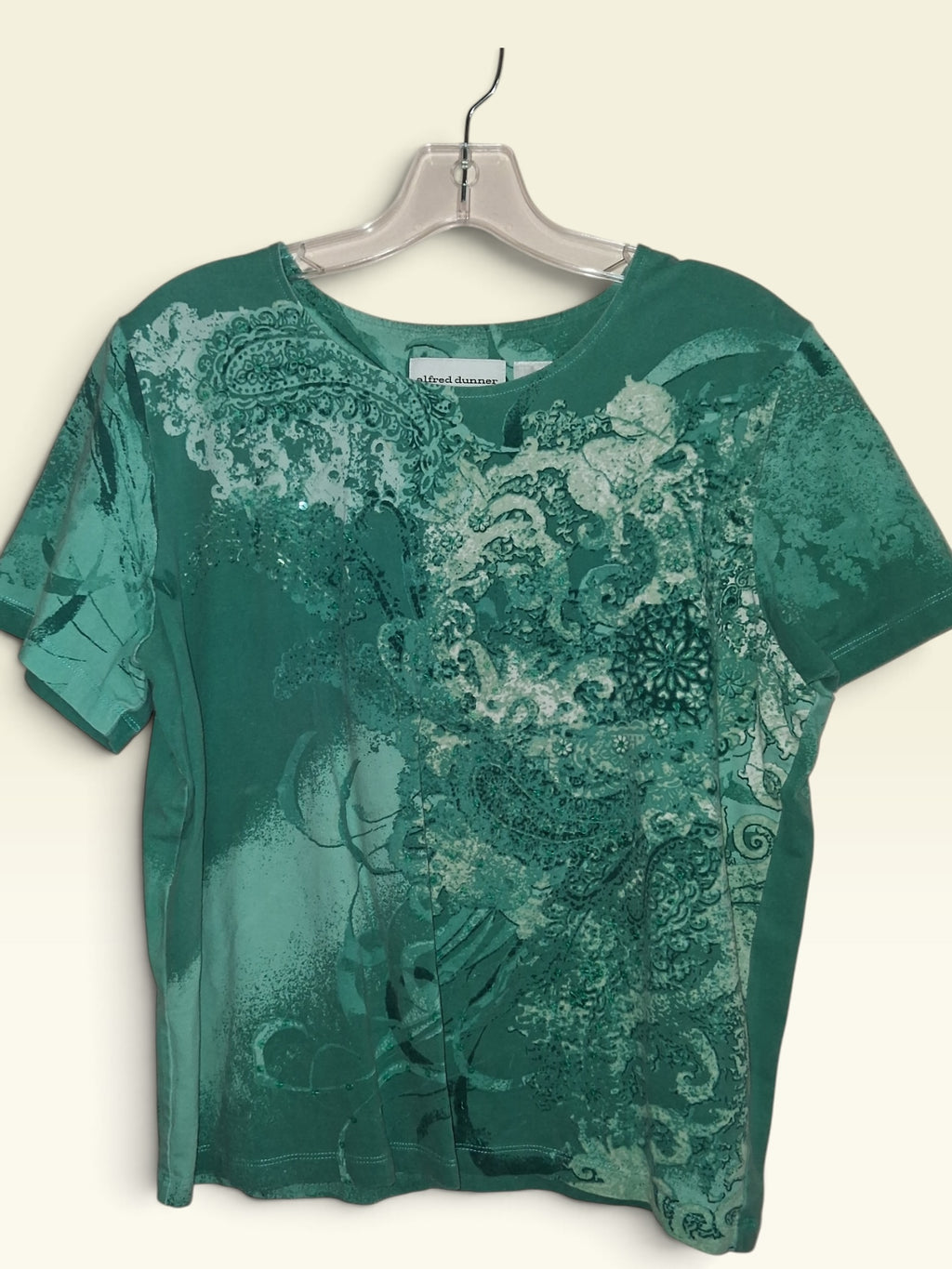 Alfred Dunner Green Paisley Embellished Short-Sleeve Top