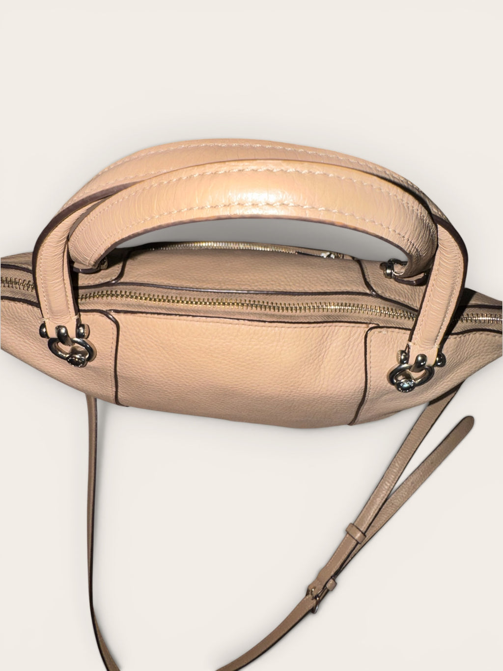 Coach Kacey Pebbled Leather Top Zip Satchel Crossbody Bag - Taupe