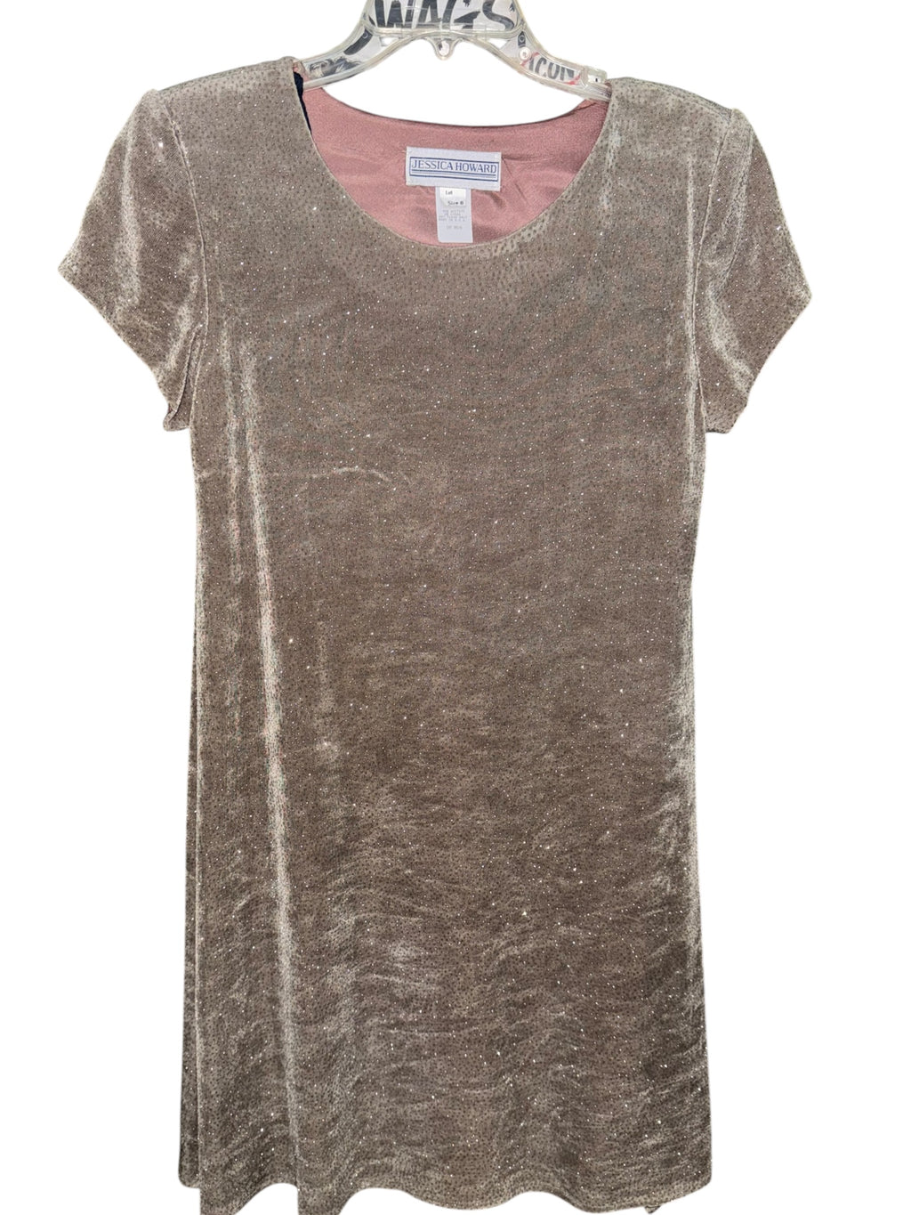 Jessica Howard Taupe Glitter Shimmer Short-Sleeve Dress