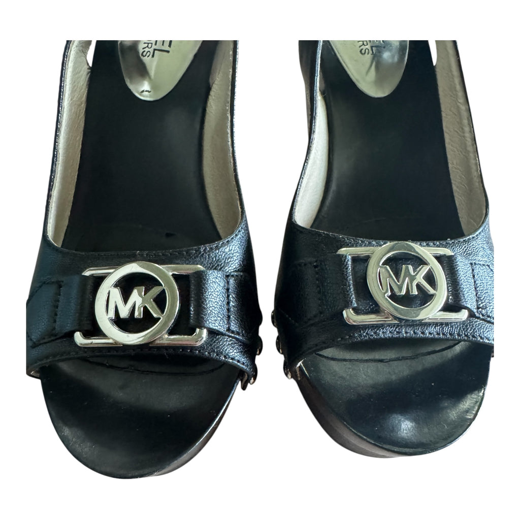 Michael Kors Black Leather Studded Platform Wedge Sandals