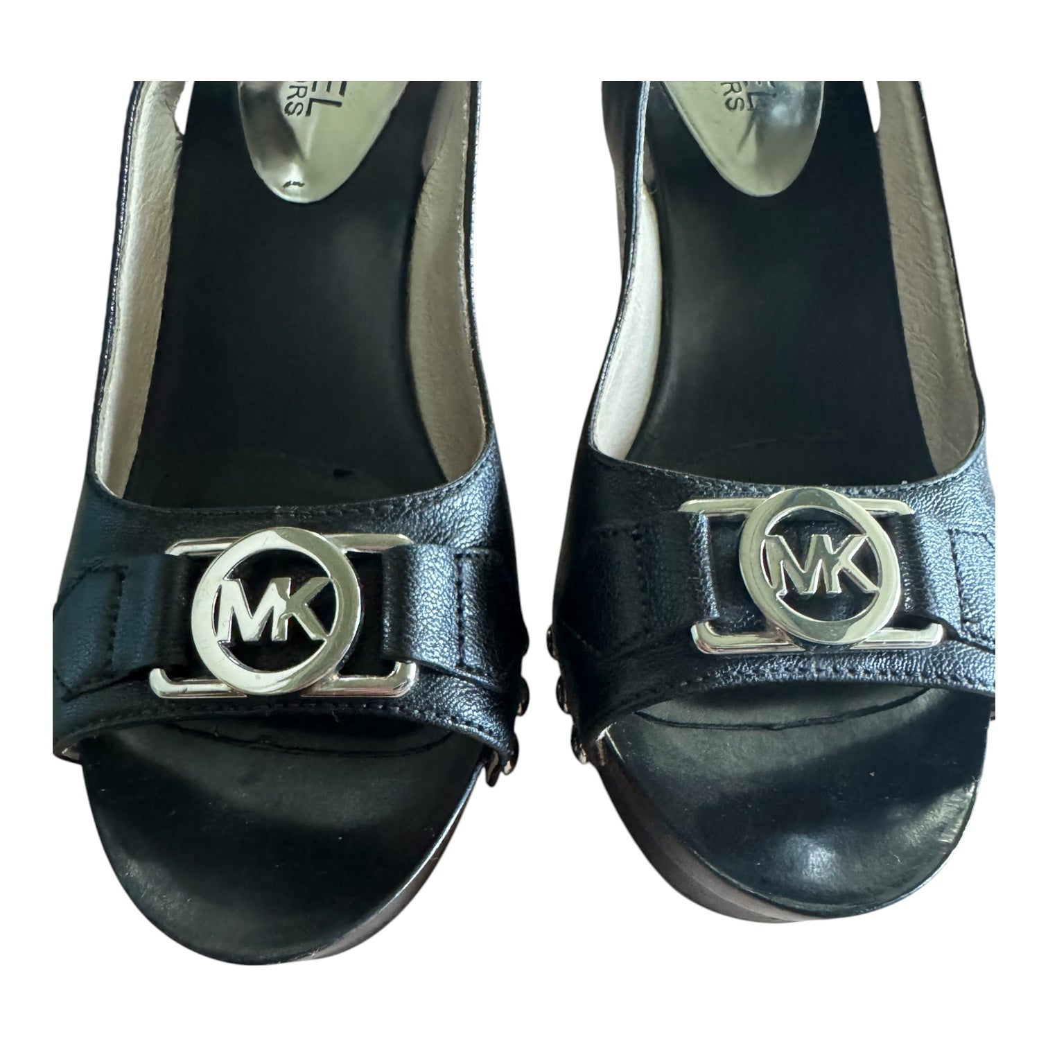 Michael Kors Black Leather Studded Platform Wedge Sandals