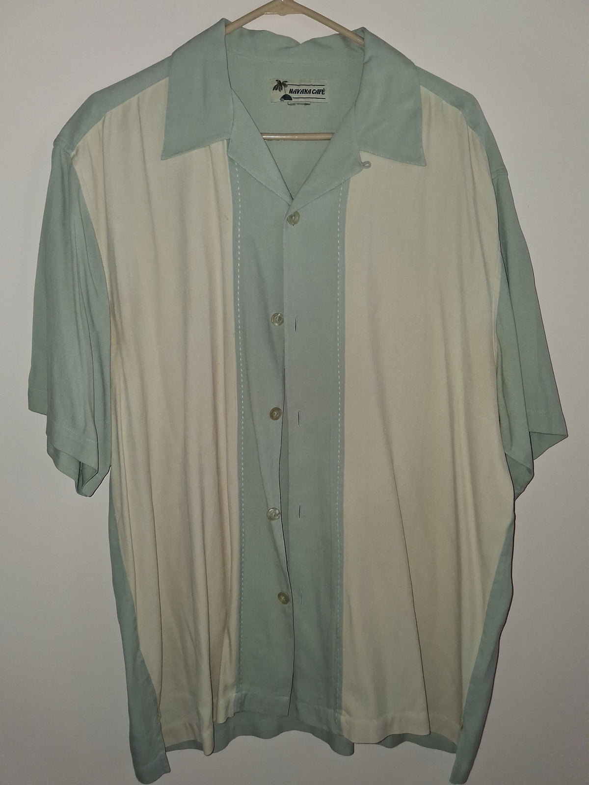 Cubavera Sage Green & Cream Embroidered Panel Camp Shirt