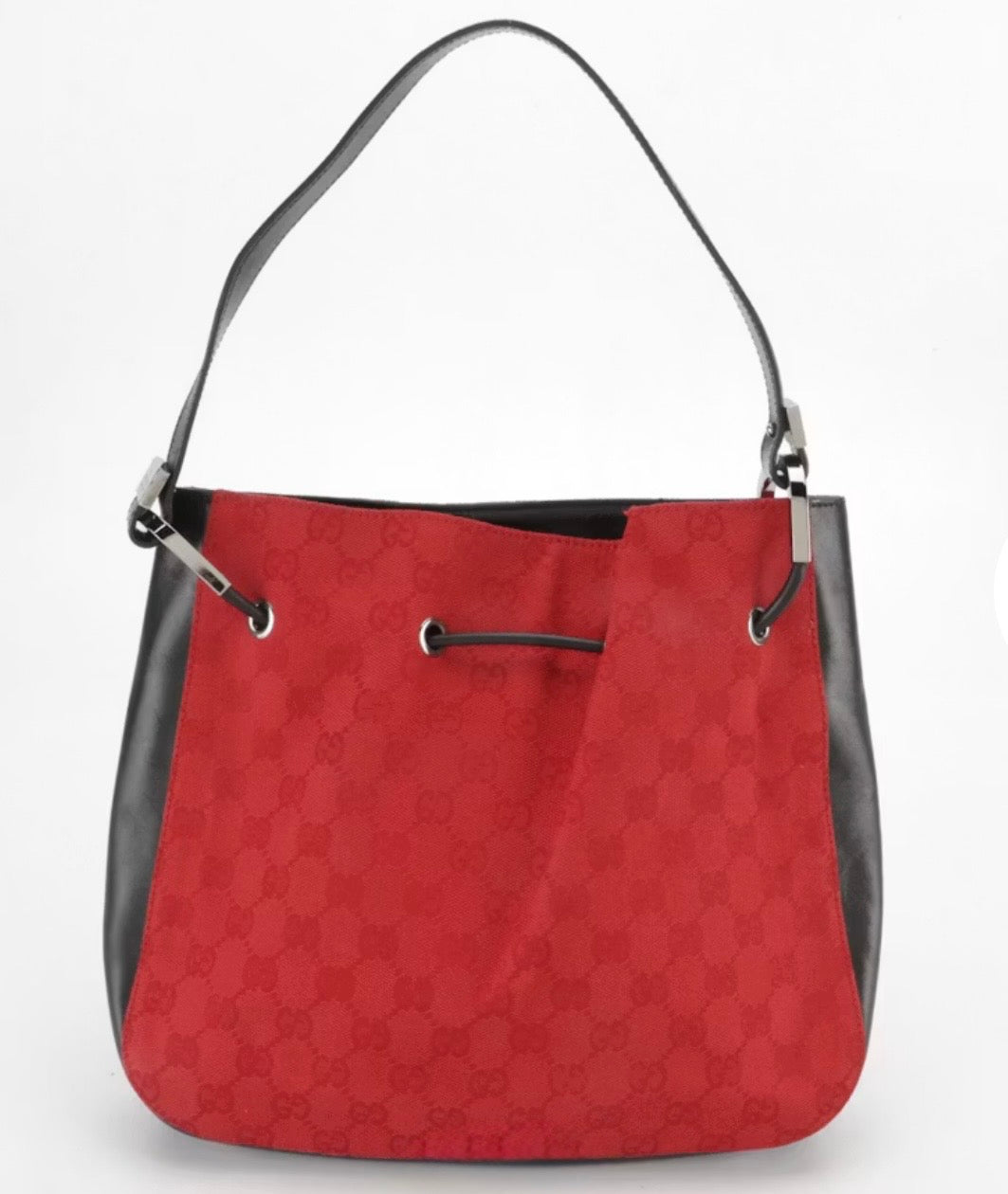 Vintage Gucci Red GG Jacquard Drawstring Shoulder Bag - Tom Ford Era