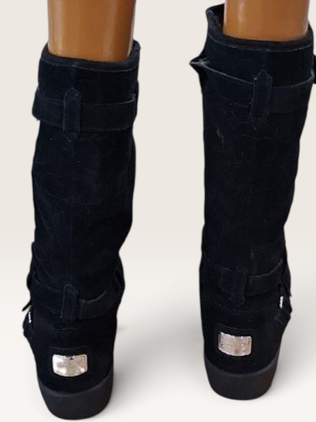 Coach Black Signature Suede Buckle Boots