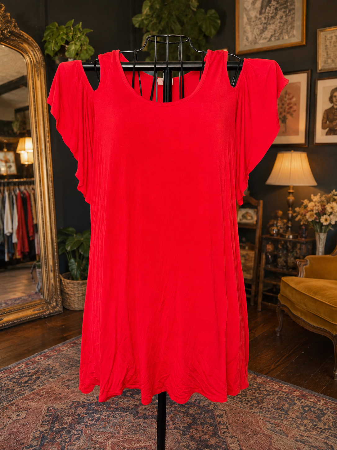 Adrienne Red Cold Shoulder Top