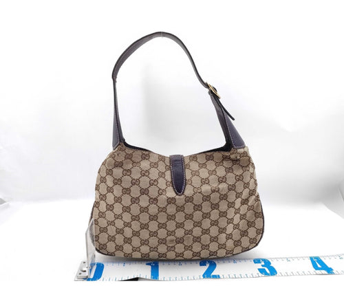 Authentic Gucci Jackie GG Canvas Shoulder Bag Brown Leather Trim + Entrupy COA