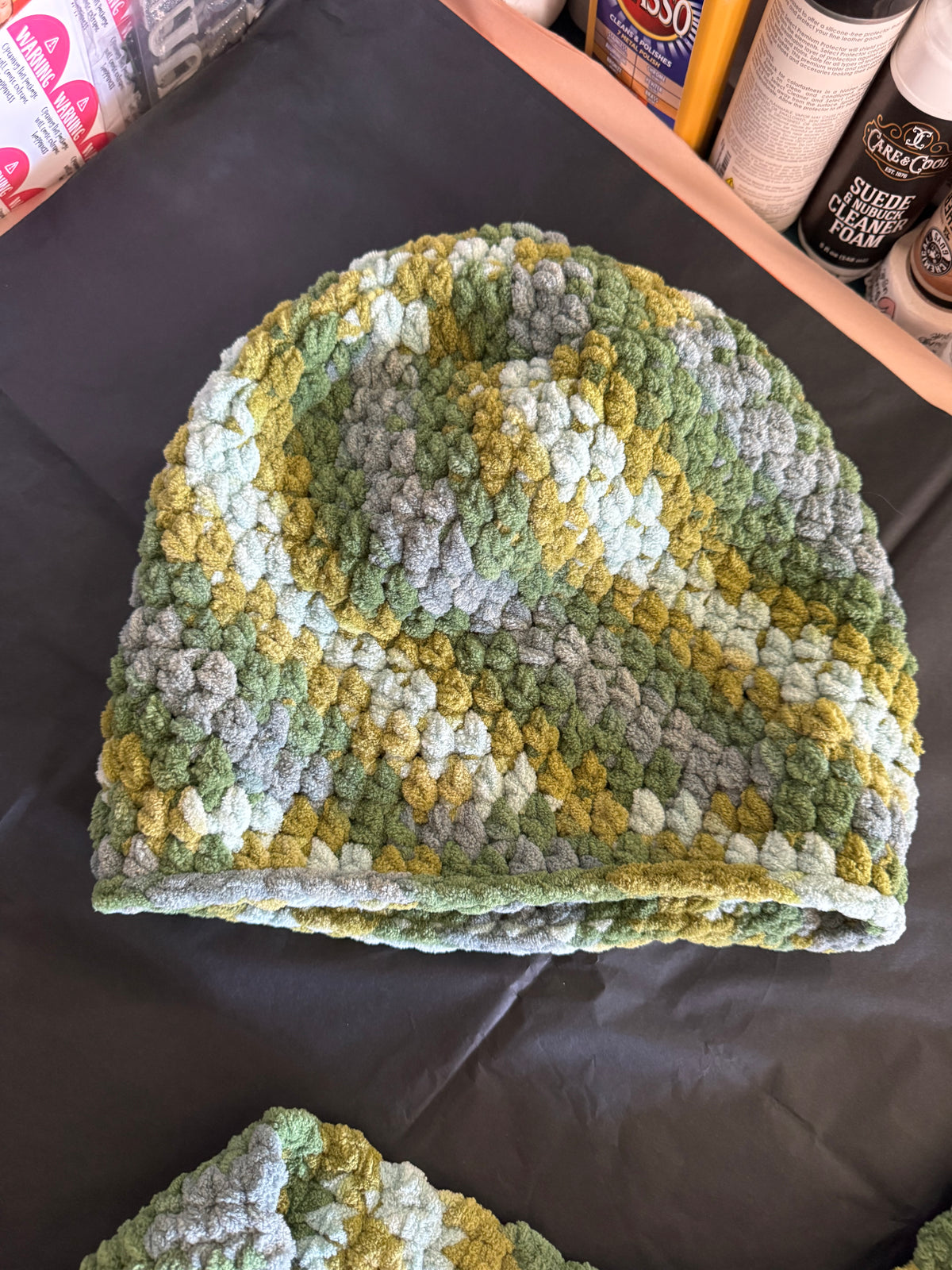 Green & Gold Chunky Knit Beanie and Scarf Set