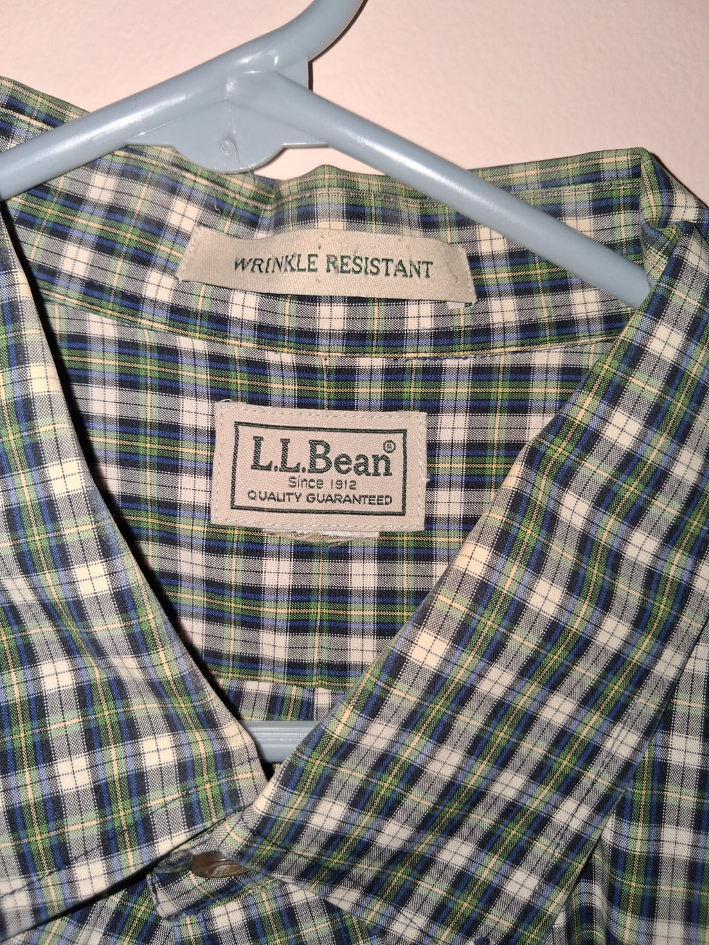 L.L.Bean Green & Navy Plaid Wrinkle-Resistant Shirt