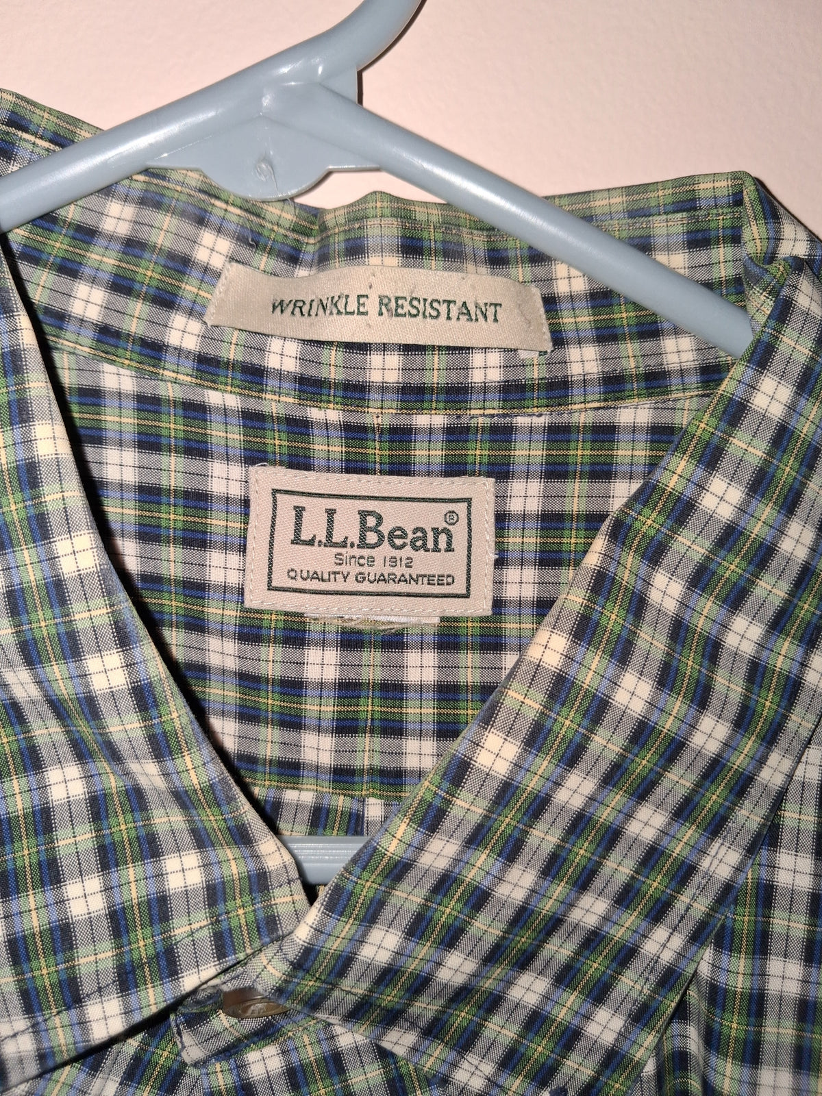 L.L.Bean Green & Navy Plaid Wrinkle-Resistant Shirt