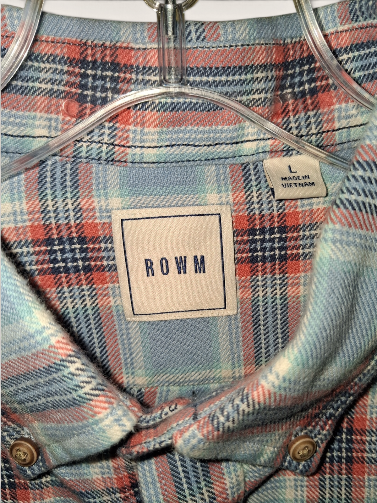 ROWM Blue & Coral Plaid Long Sleeve Button-Down Shirt