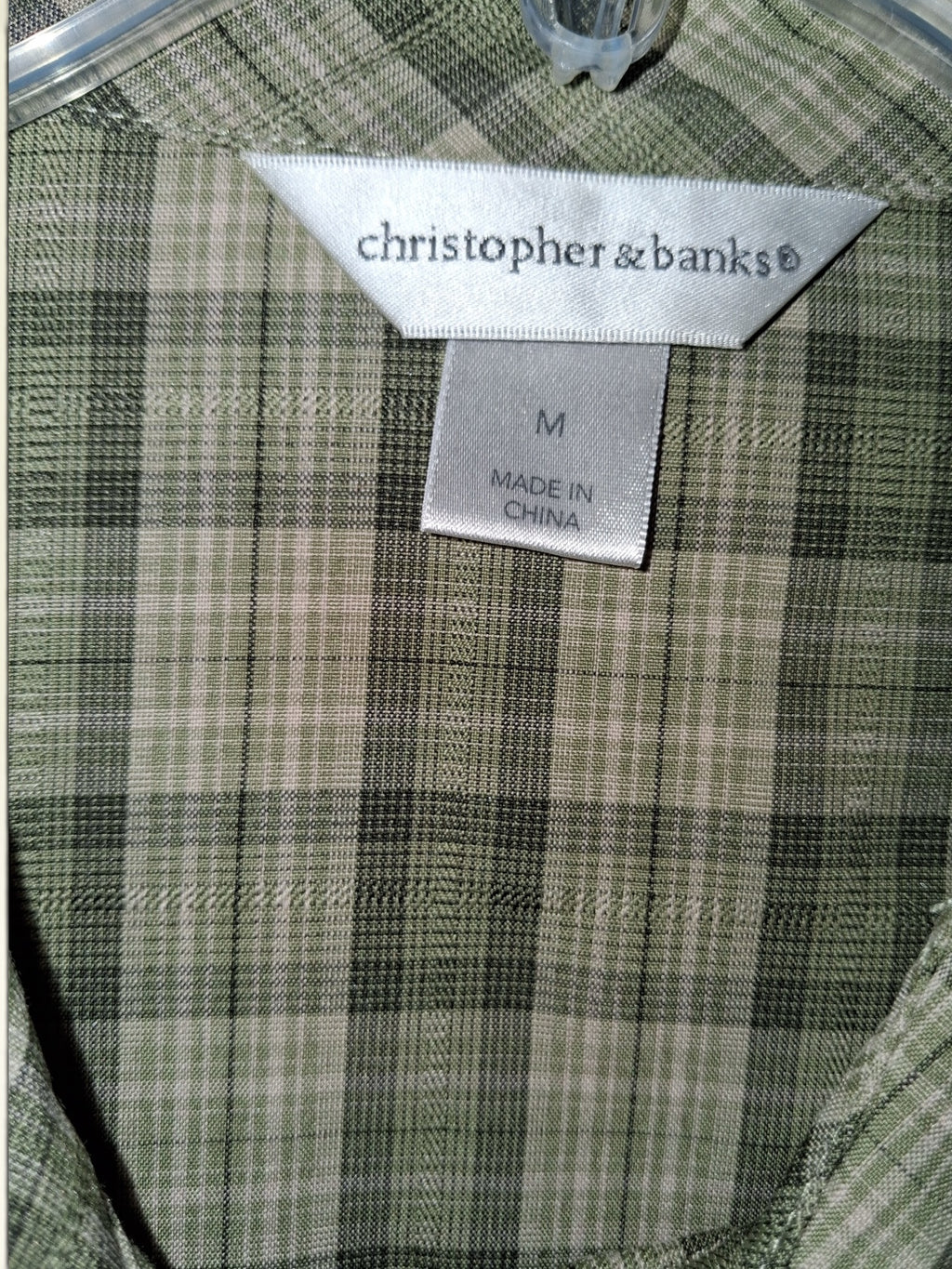 Christopher & Banks Olive Plaid Button-Up Blouse