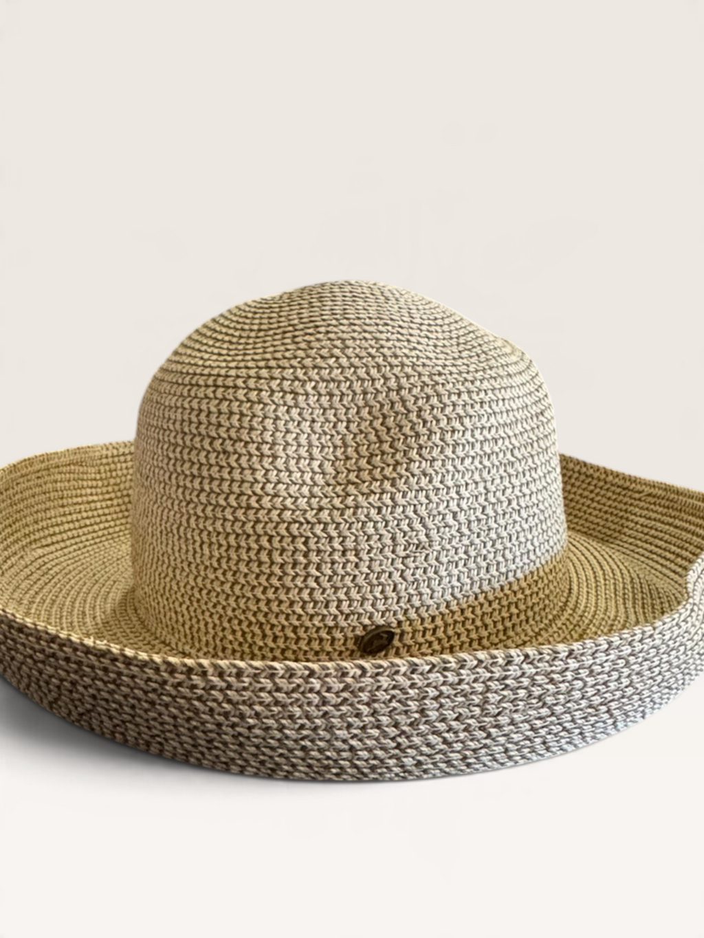 Natural-Tone Woven Hat with Rolled Brim