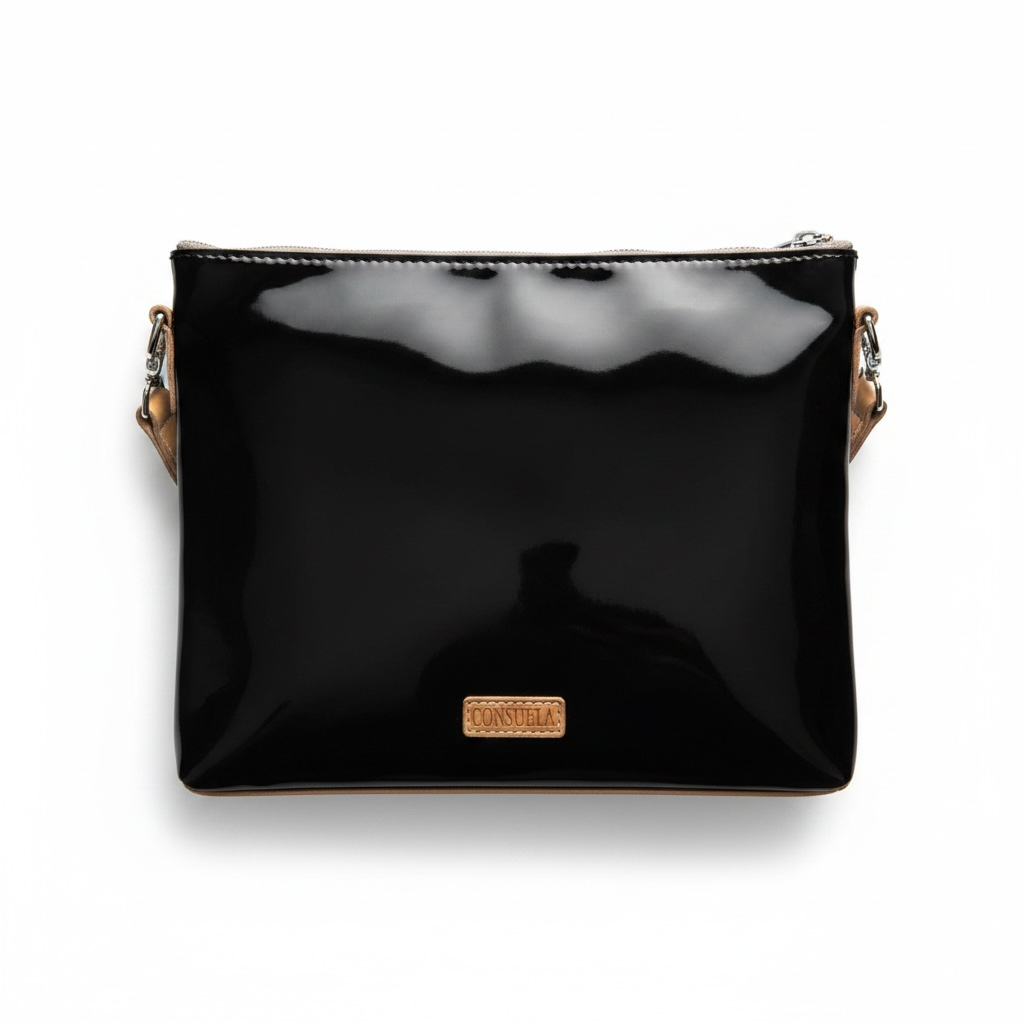 Consuela "Rita" Downtown Crossbody Bag – Black Patent & Neon Floral Embroidery