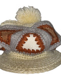 Cream Gray & Rust Crochet Pom-Pom Newsboy Hat
