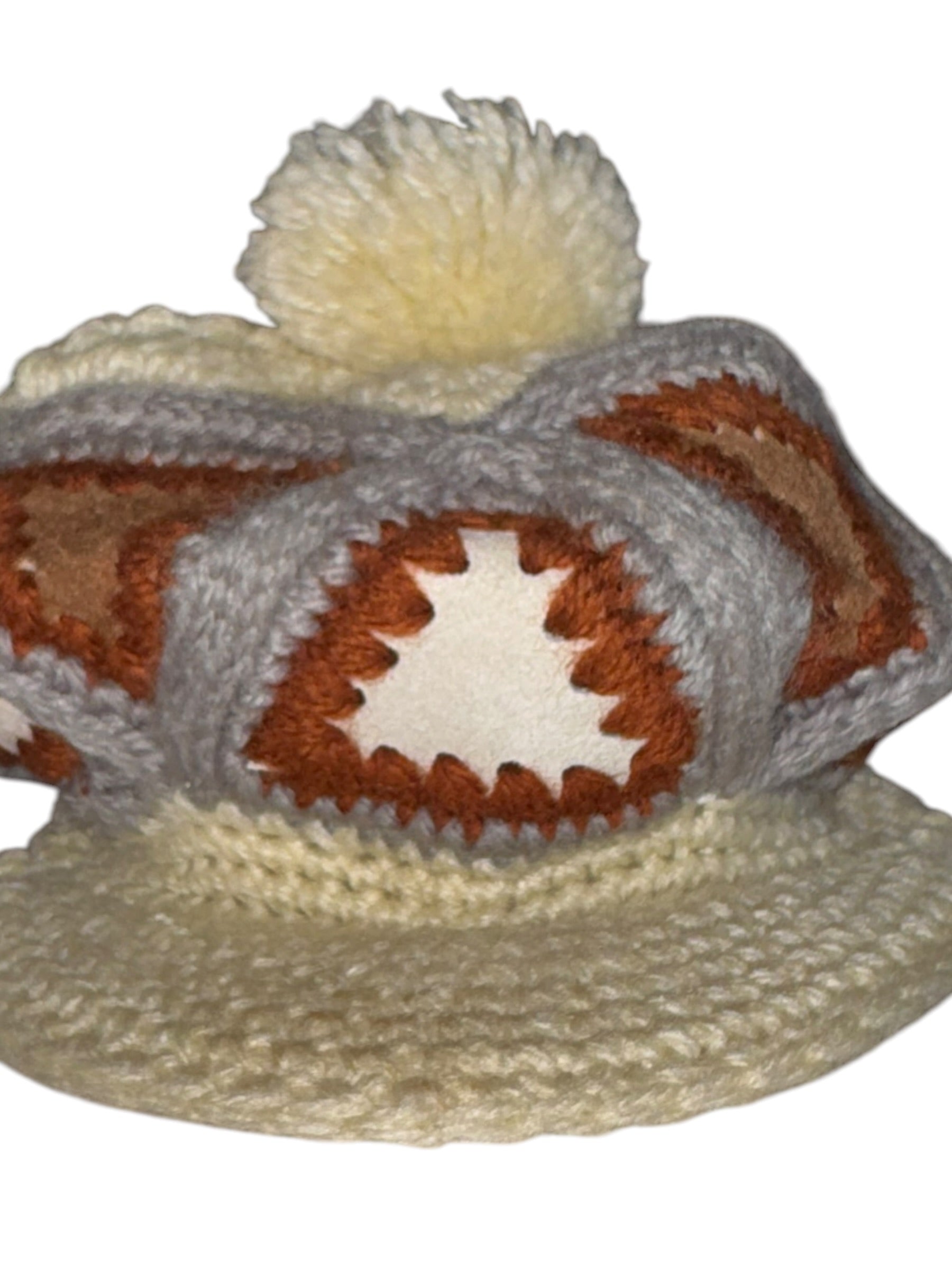 Cream Gray & Rust Crochet Pom-Pom Newsboy Hat