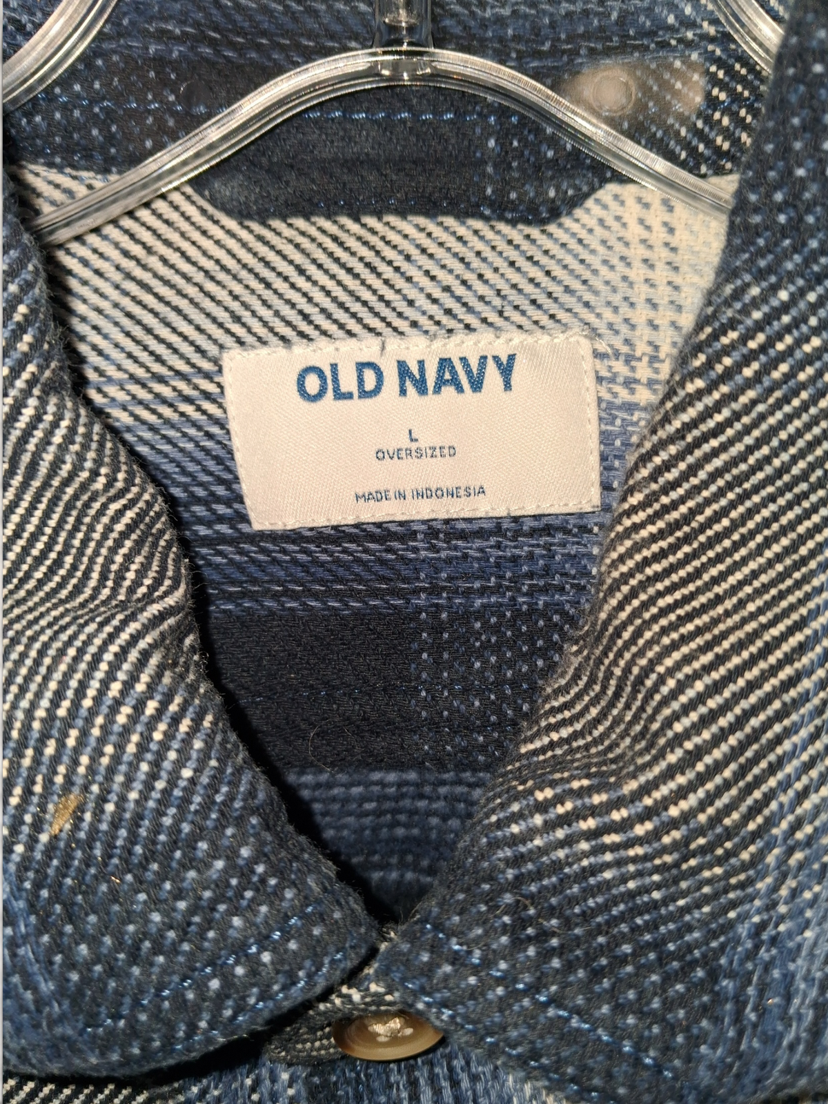Old Navy Oversized Navy & Cream Plaid Button-Down Shirt