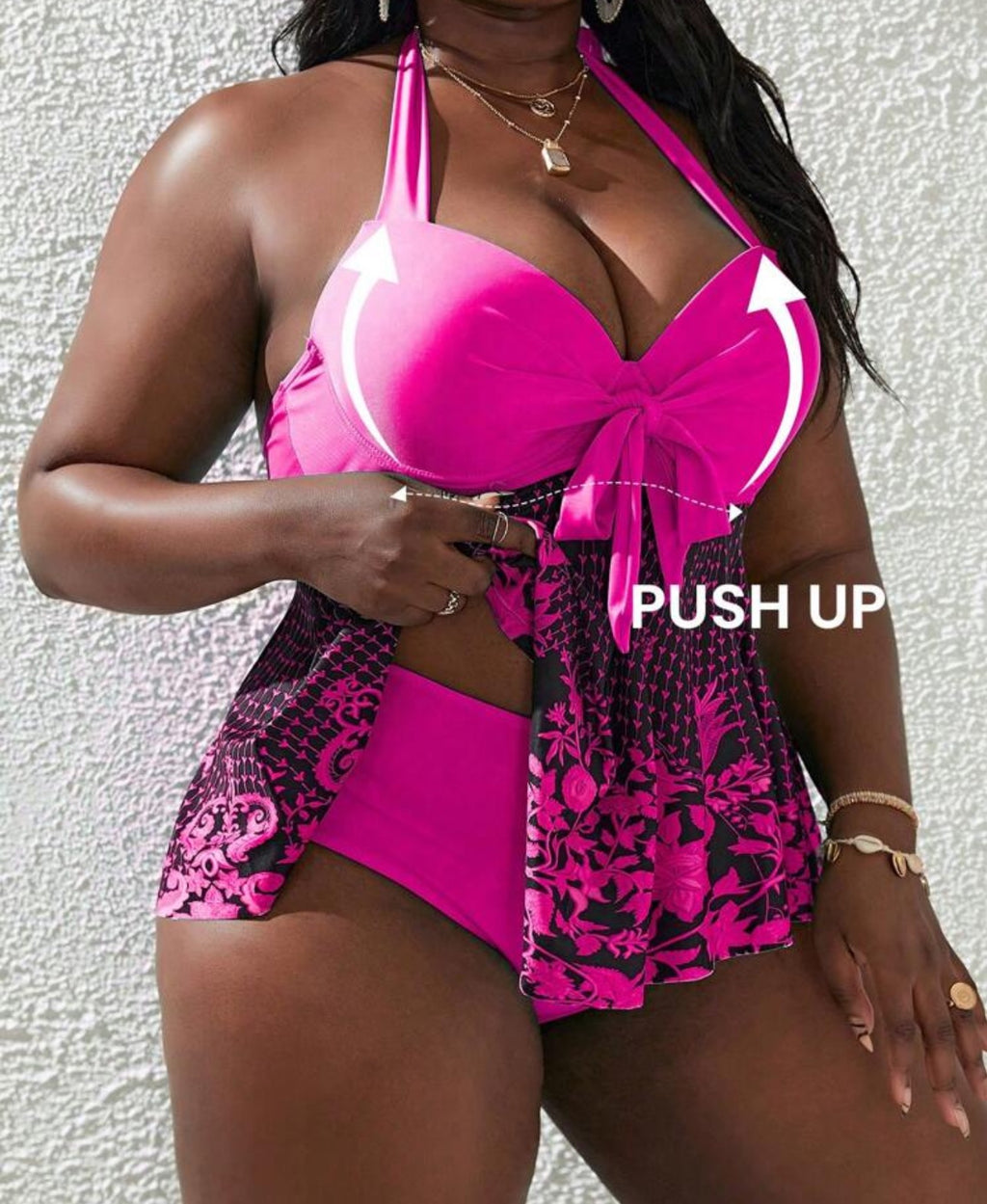 Hot Pink Push-Up Tankini Set
