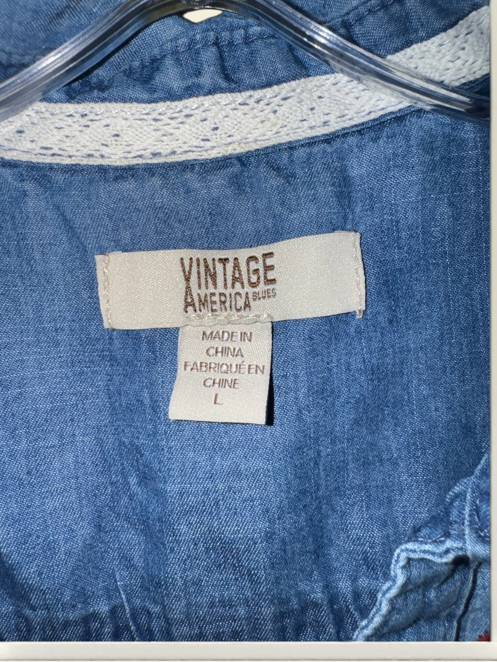 Vintage America Blues Floral-Embroidered Chambray Shirt