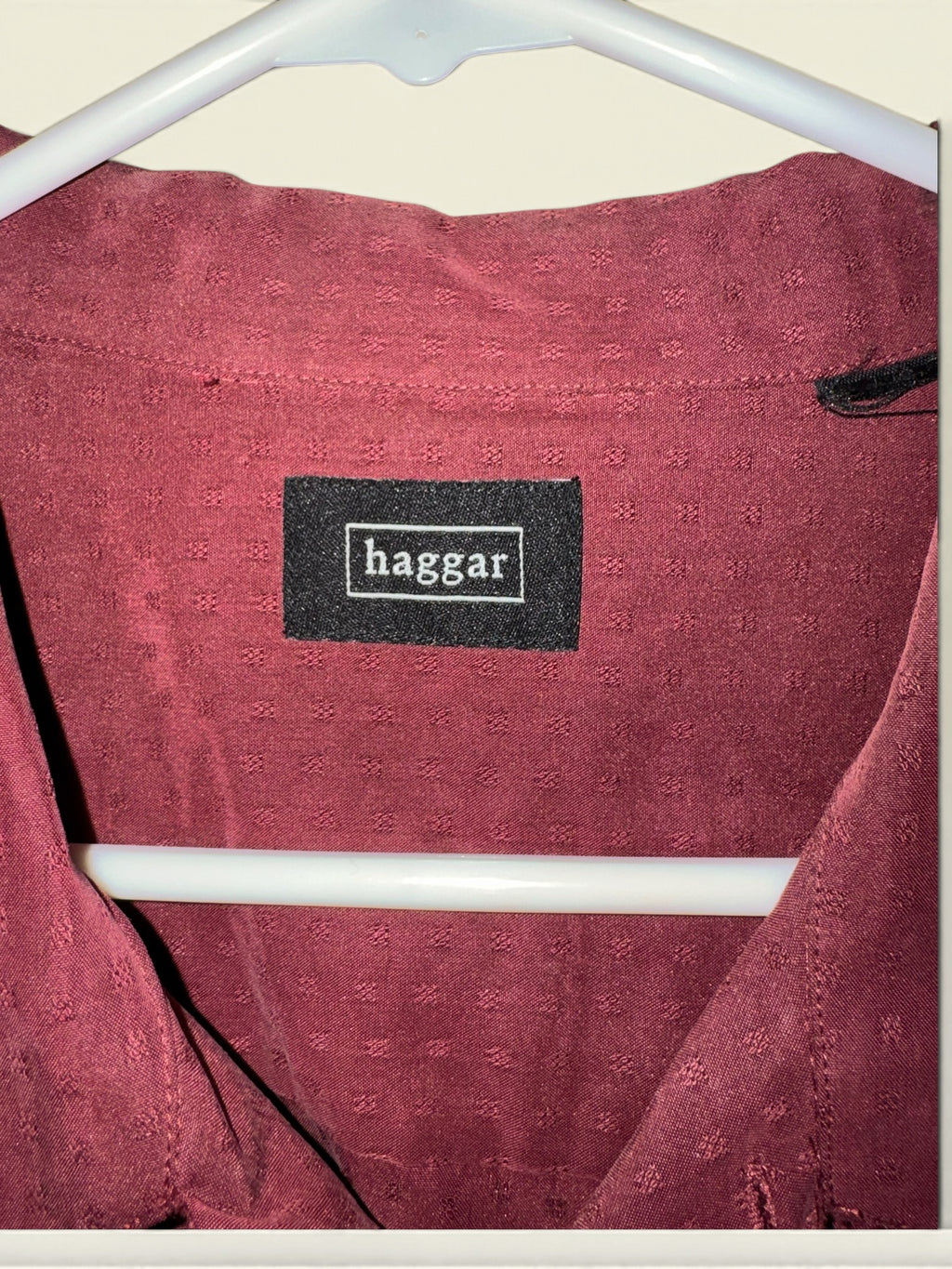 Haggar Burgundy Textured Short-Sleeve Shirt