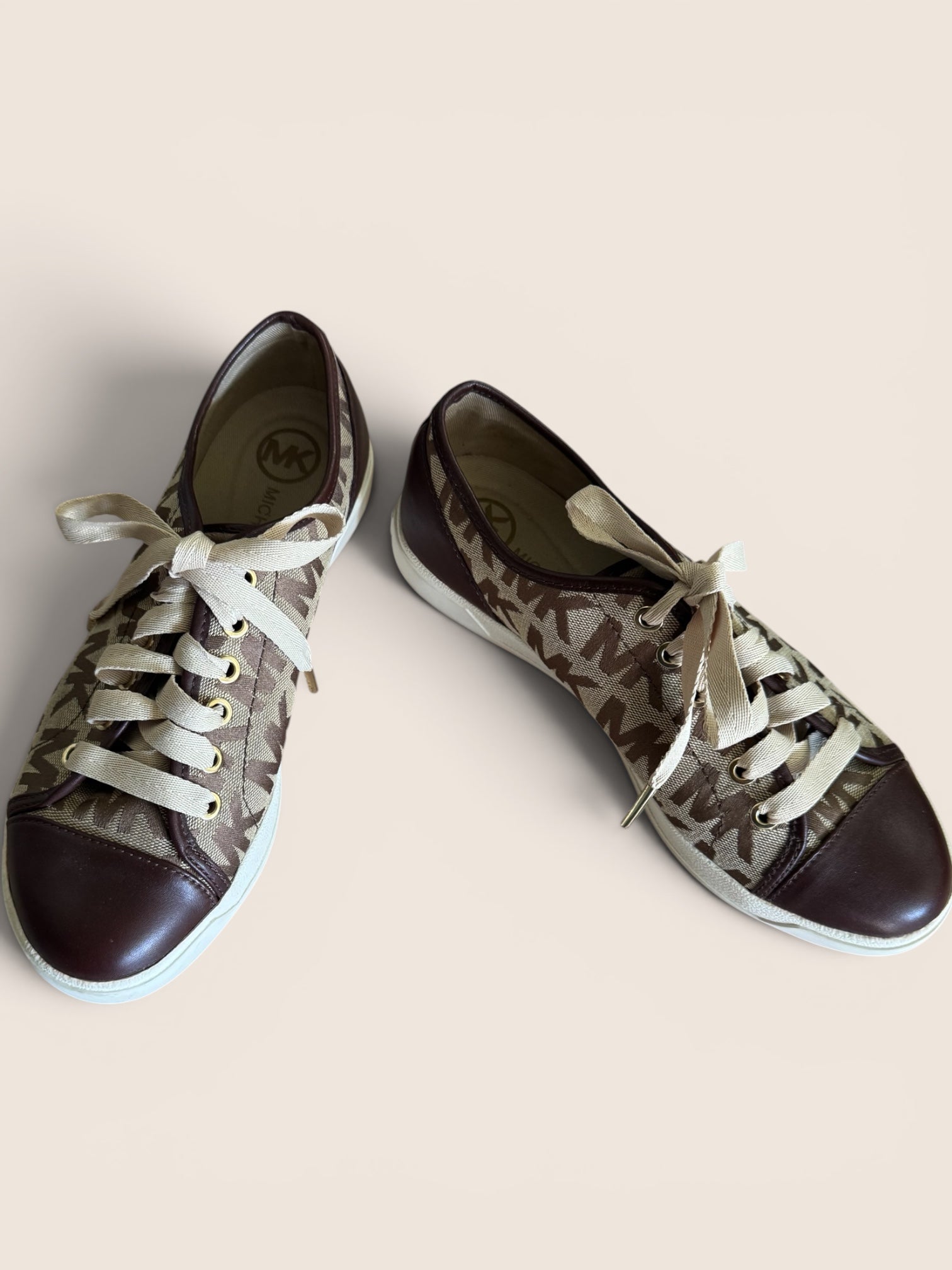Michael Kors "Keaton" Signature Brown Monogram Logo Sneakers