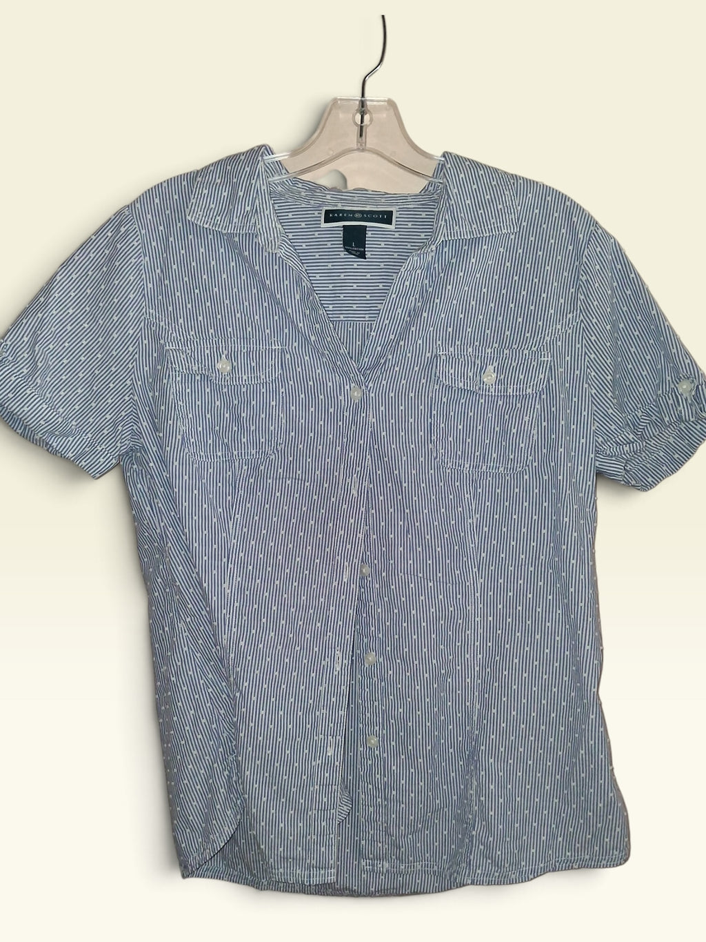 Karen Scott Blue & White Striped Cotton Blouse
