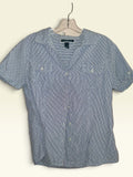 Karen Scott Blue & White Striped Cotton Blouse