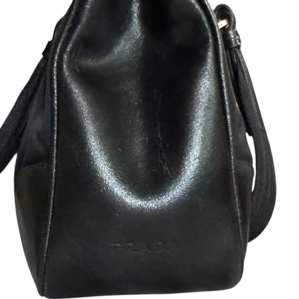 Vintage Prada Black Nylon Leather Bowler Bag - Milano Italy (2000)