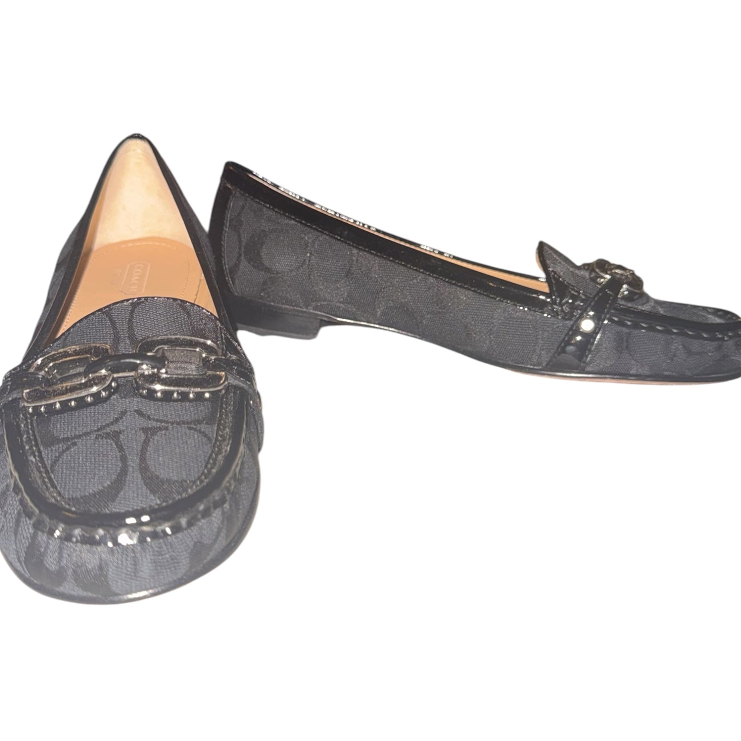 Coach Ella Black Signature Jacquard Chain Loafers