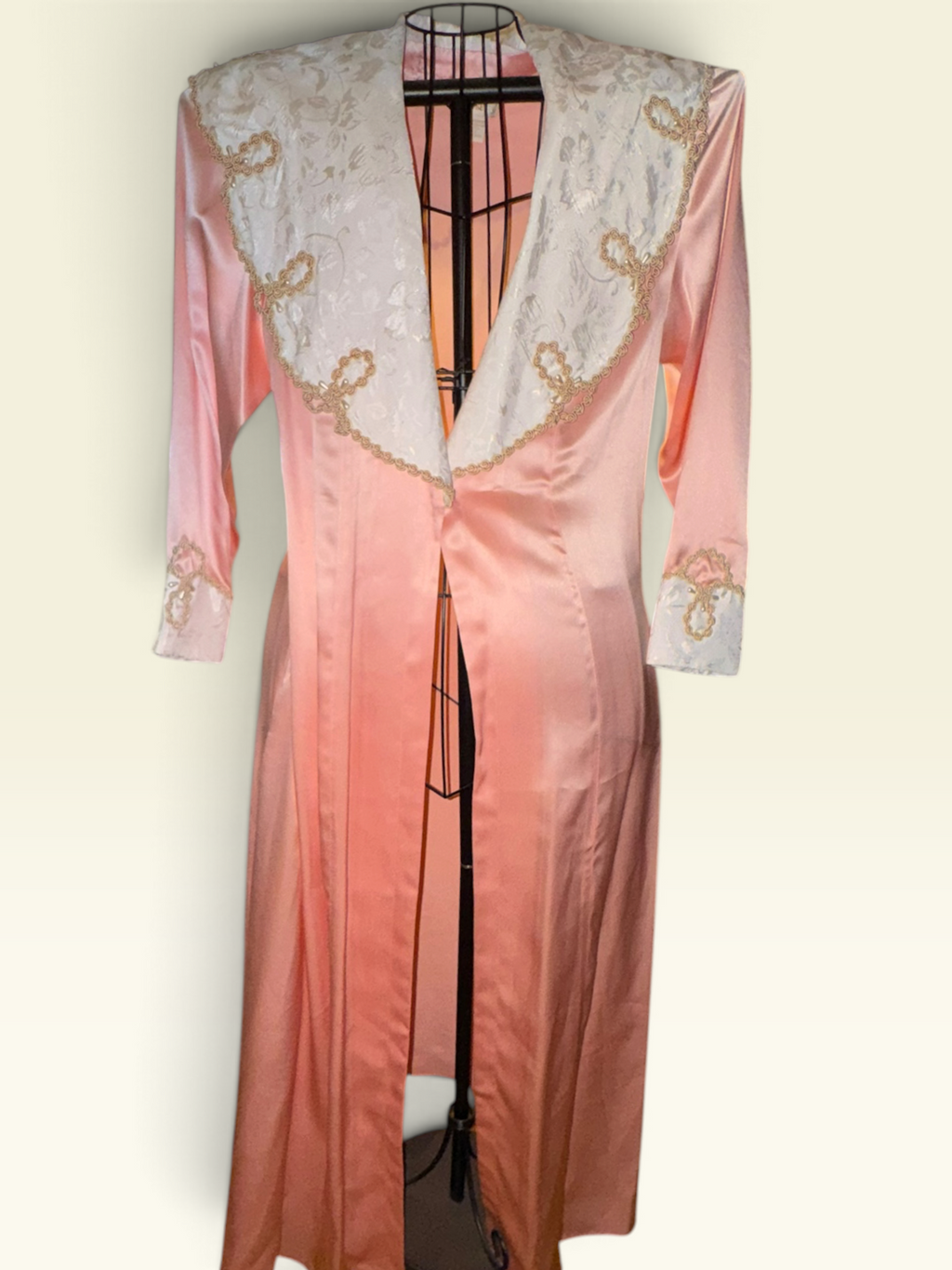 Vintage Victoria’s Secret Gold Label Pink Satin Robe with Gold Bow Trim
