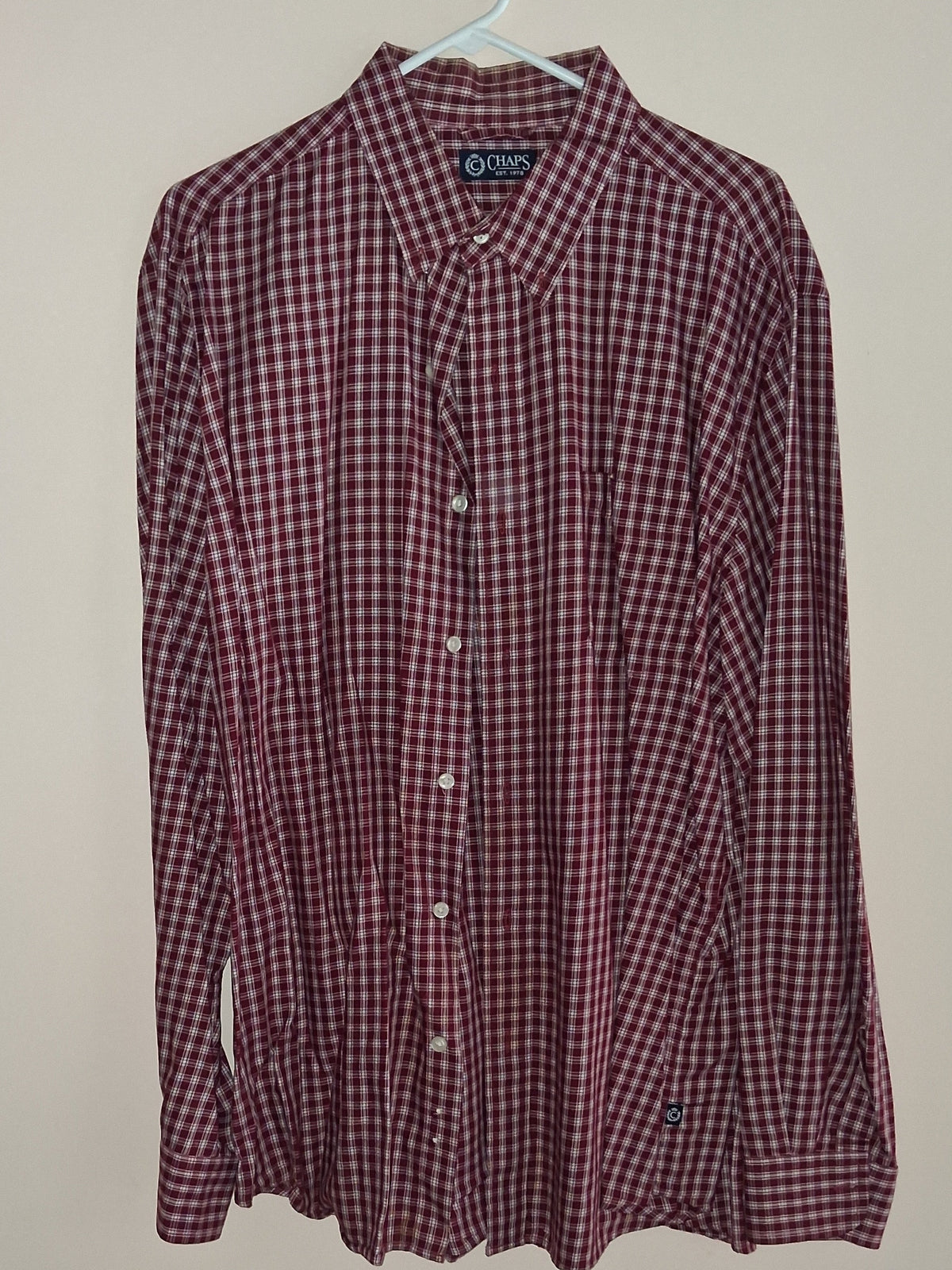 Chaps Burgundy & White Plaid Long-Sleeve Button-Down Shirt