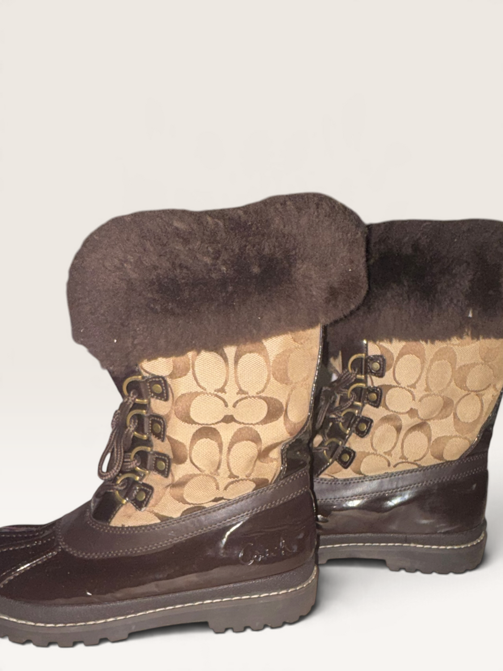 Coach Signature Fur-Trim Lace-Up Winter Boots
