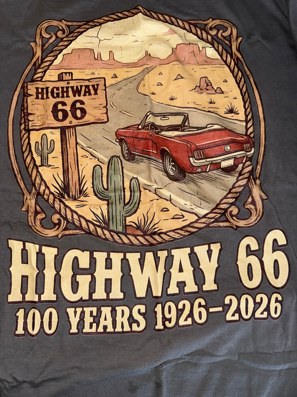 Vintage Style Highway 66 Centennial Graphic Tee 1926-2026
