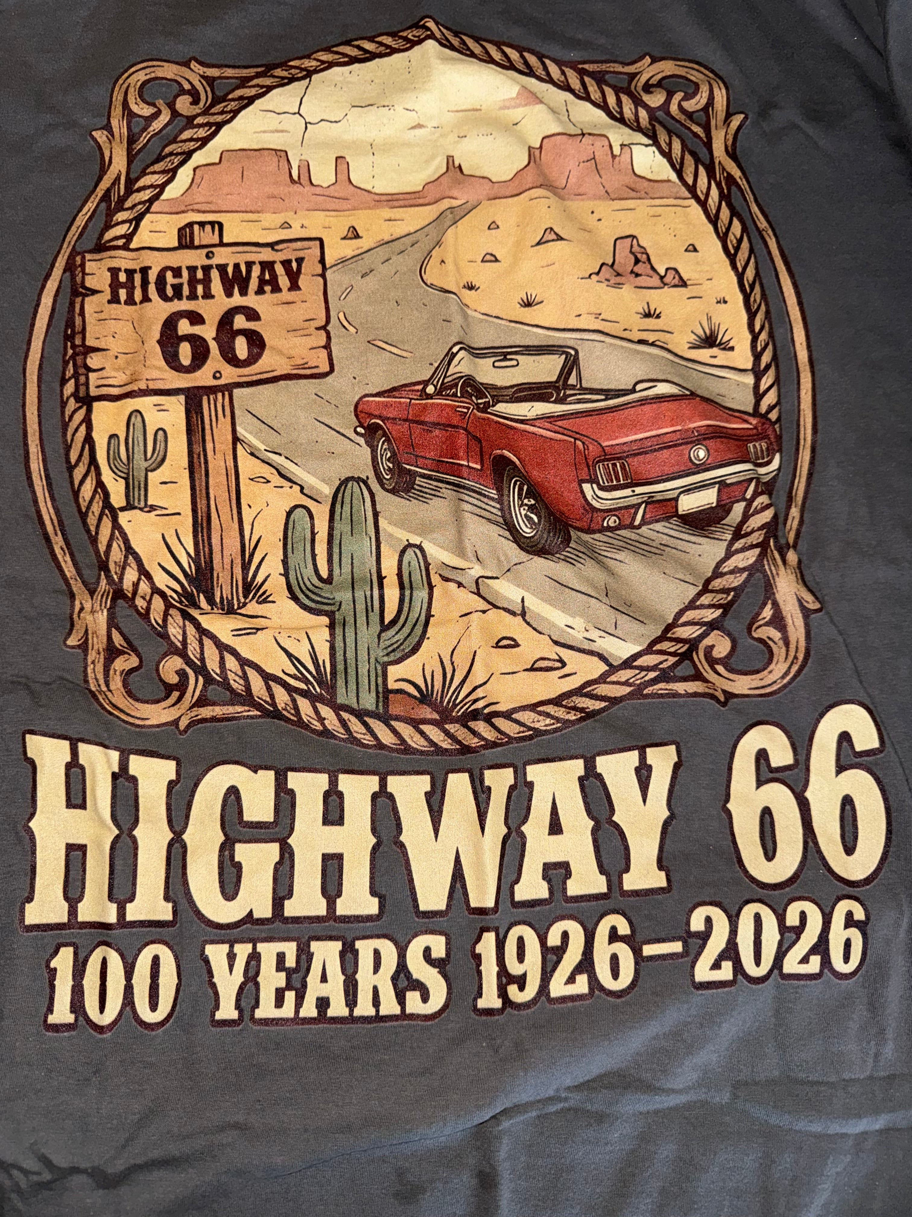 Vintage Style Highway 66 Centennial Graphic Tee 1926-2026