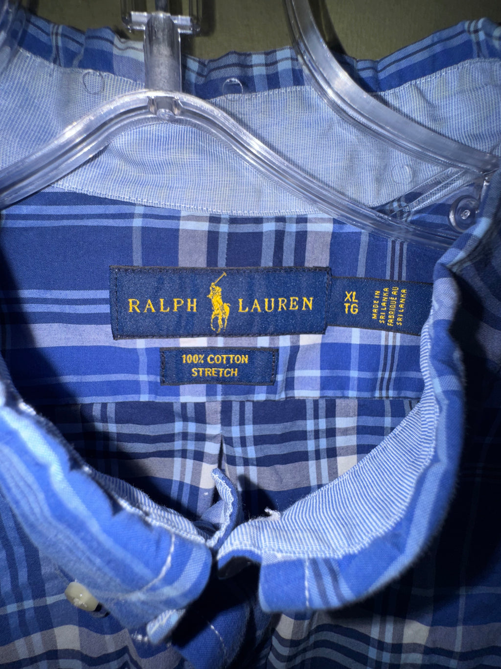 Ralph Lauren Blue Plaid Stretch Cotton Button-Down