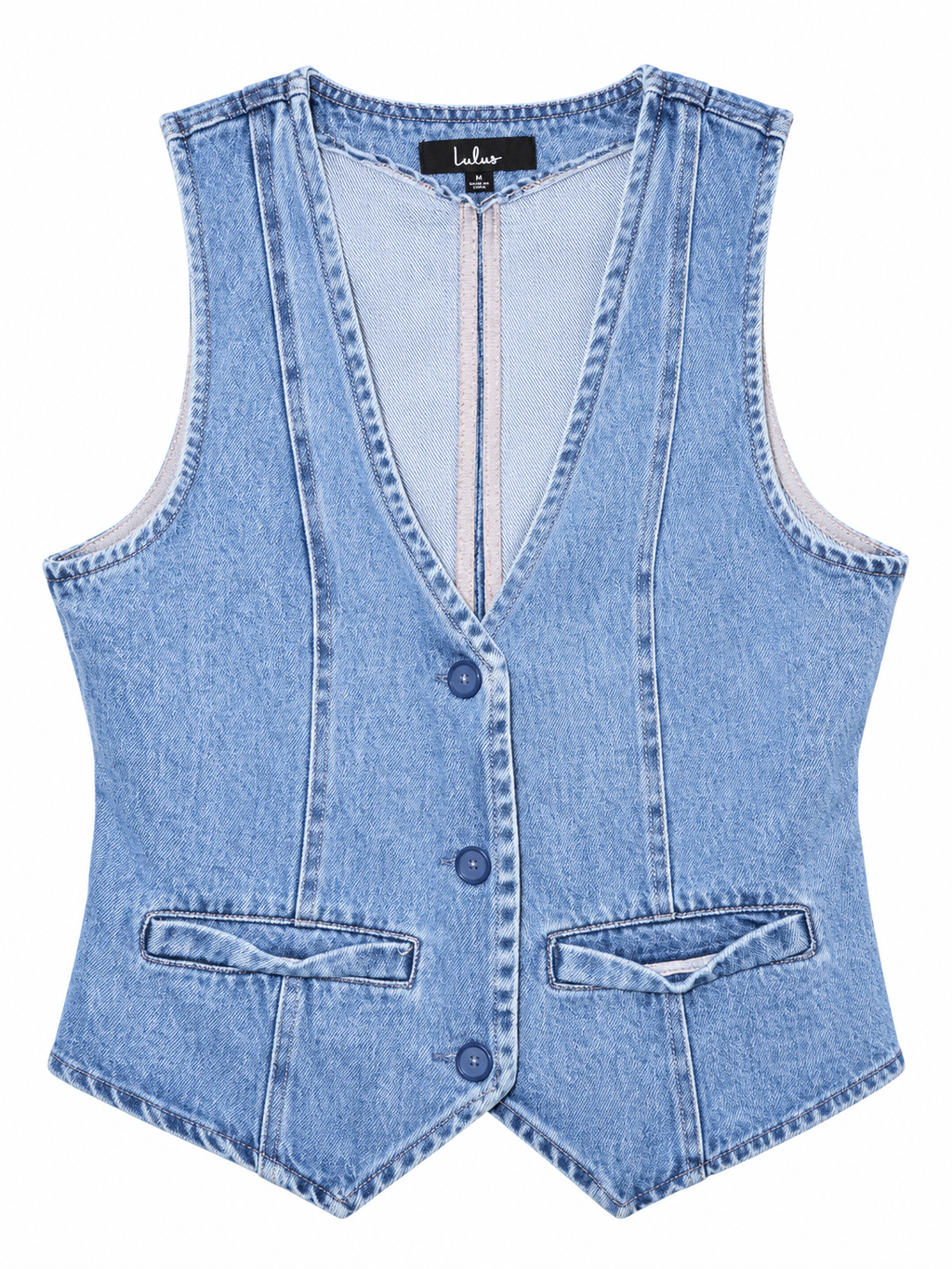 Lulus Light-Wash Denim Button-Front Vest