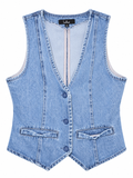 Lulus Light-Wash Denim Button-Front Vest