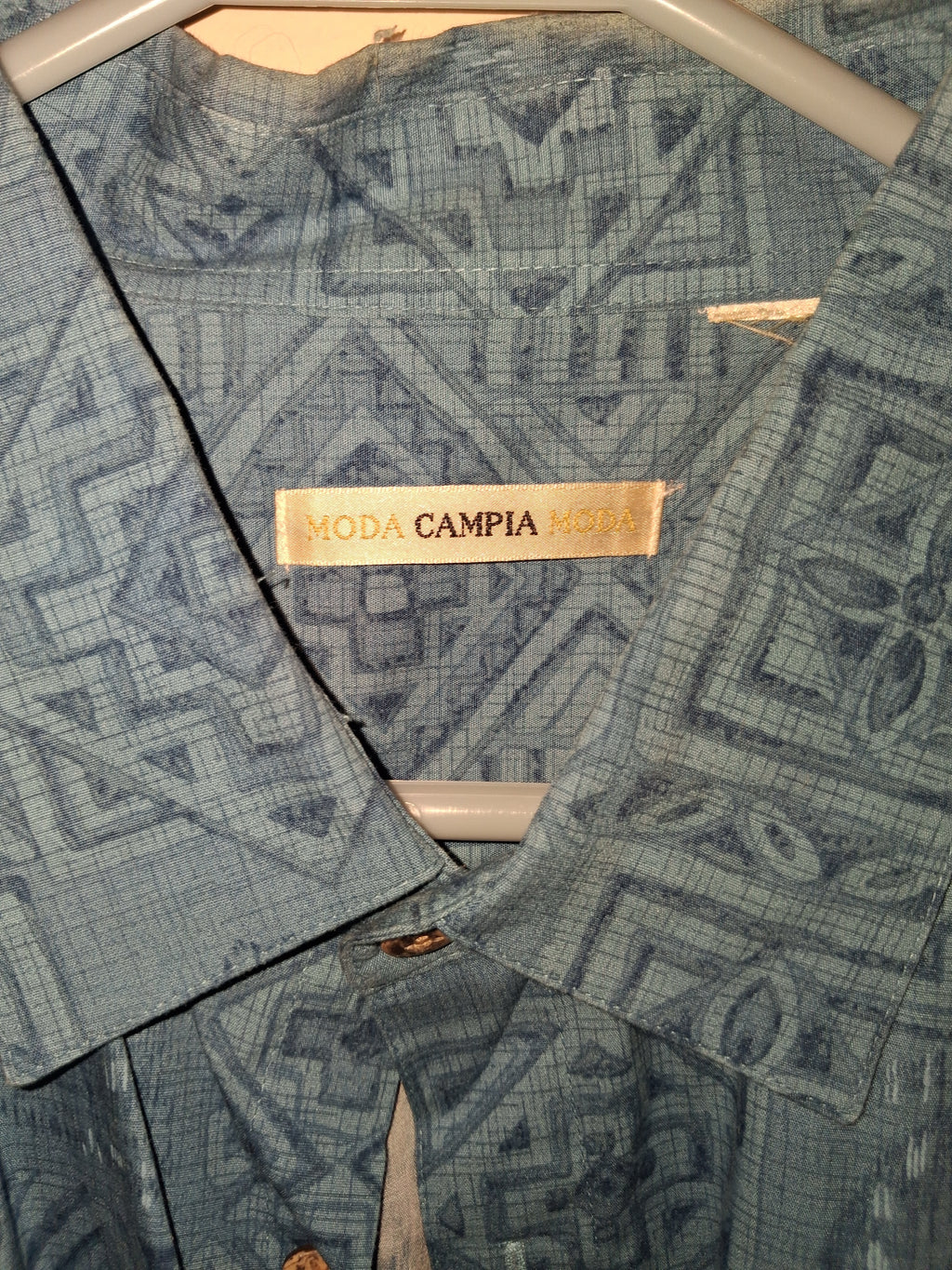 Moda Campia Blue Geometric Pattern Camp Shirt