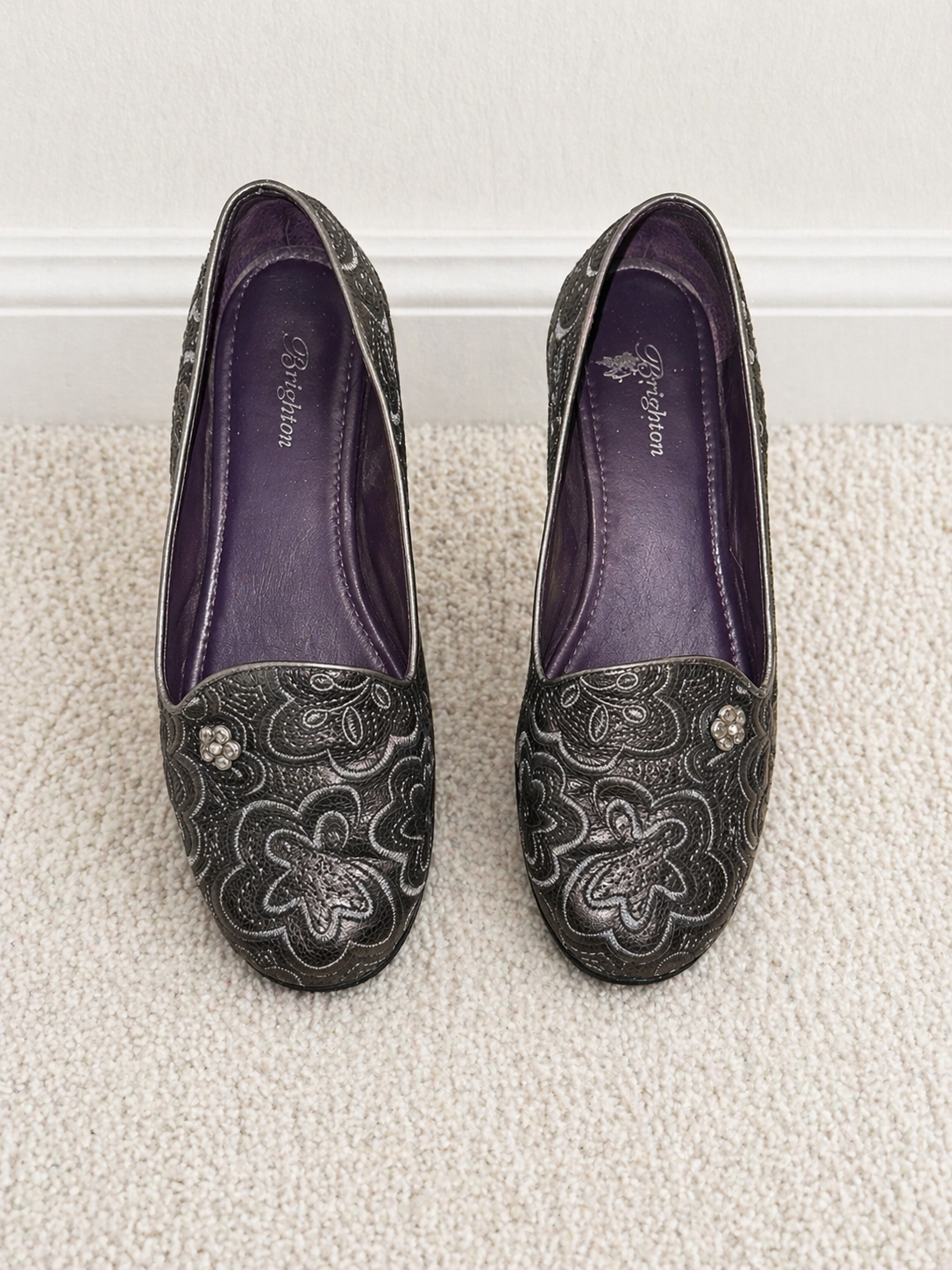 Brighton Embossed Floral Leather Flats