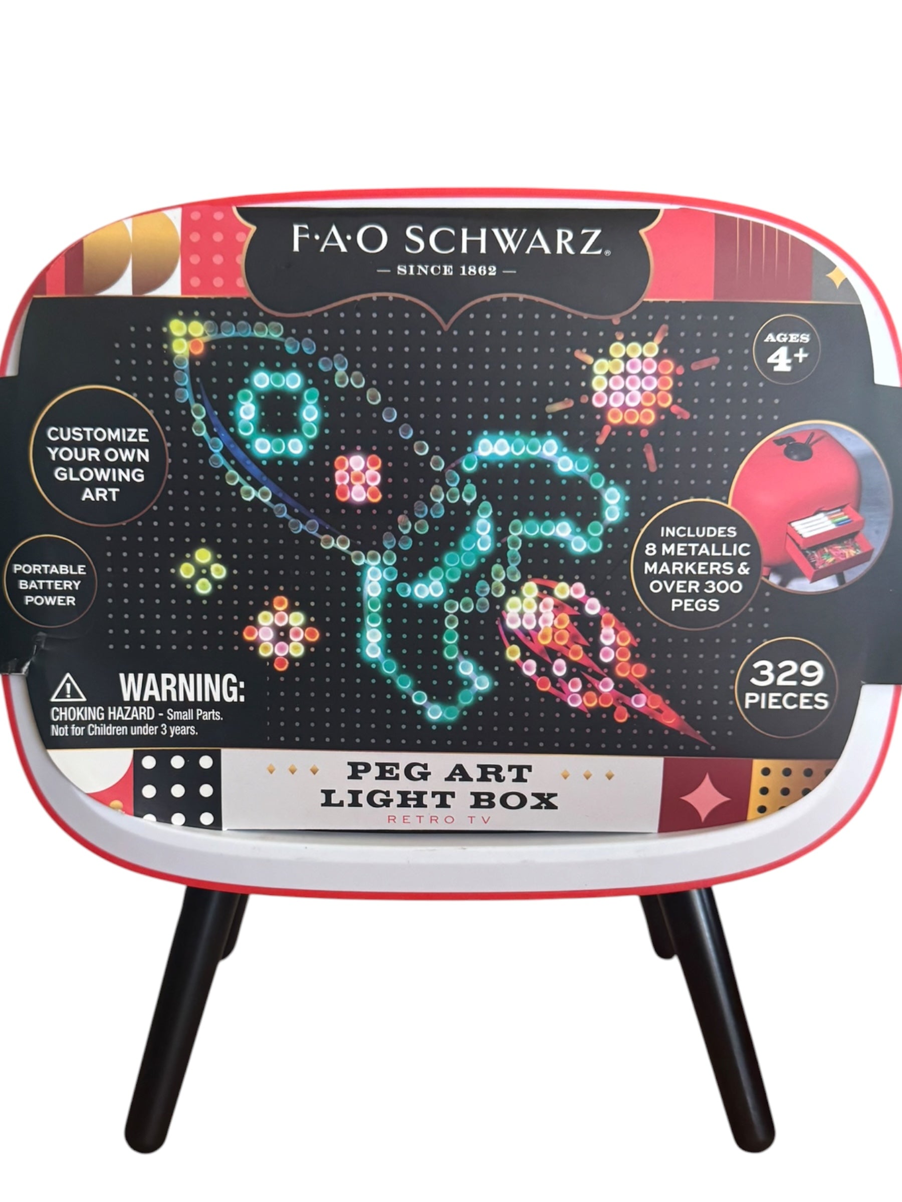 FAO Schwarz Retro TV Peg Art Light Box | 329-Piece Light-Up Art Set- NEW